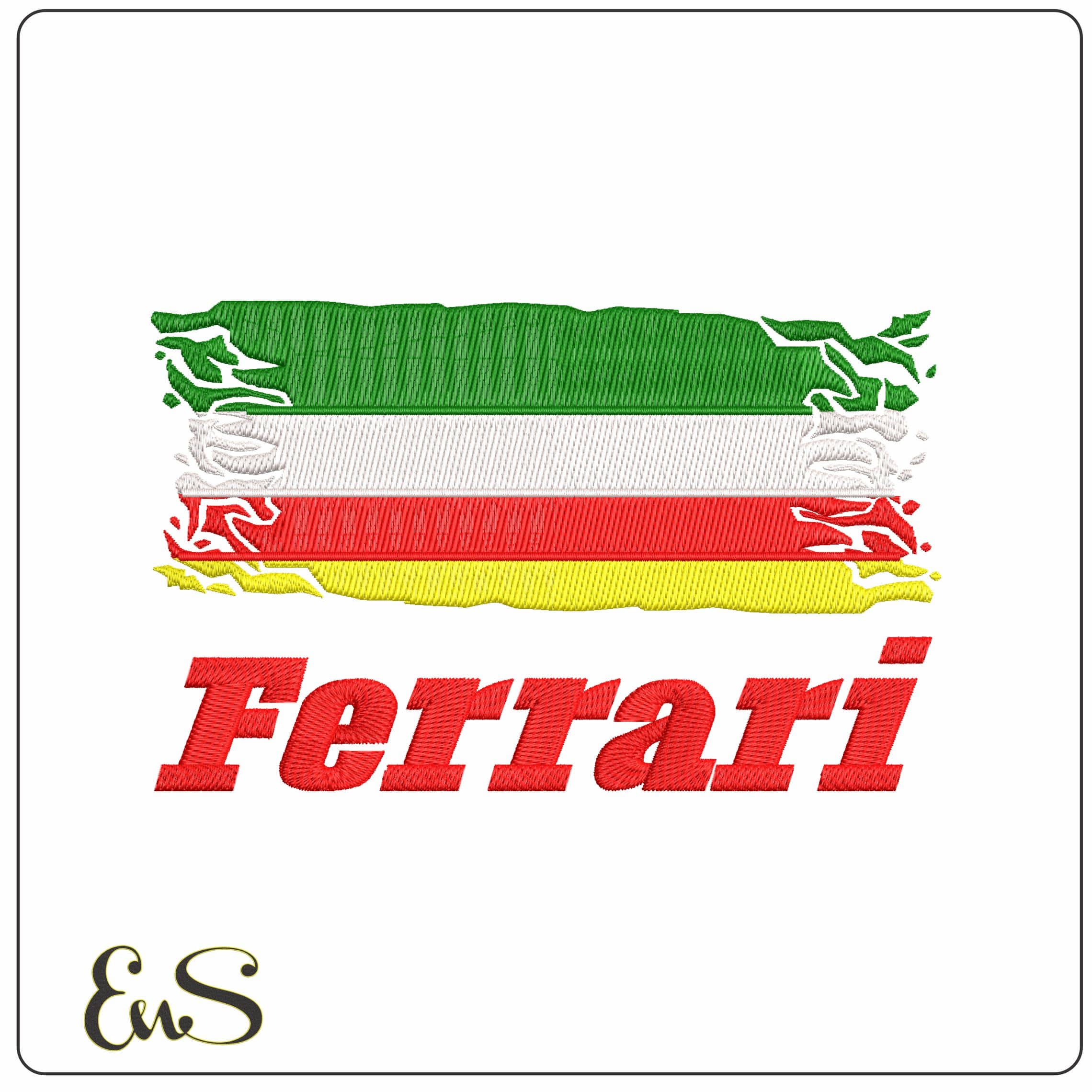 Ferrari Name and Flag  - Elegant embroidery design file - instant download