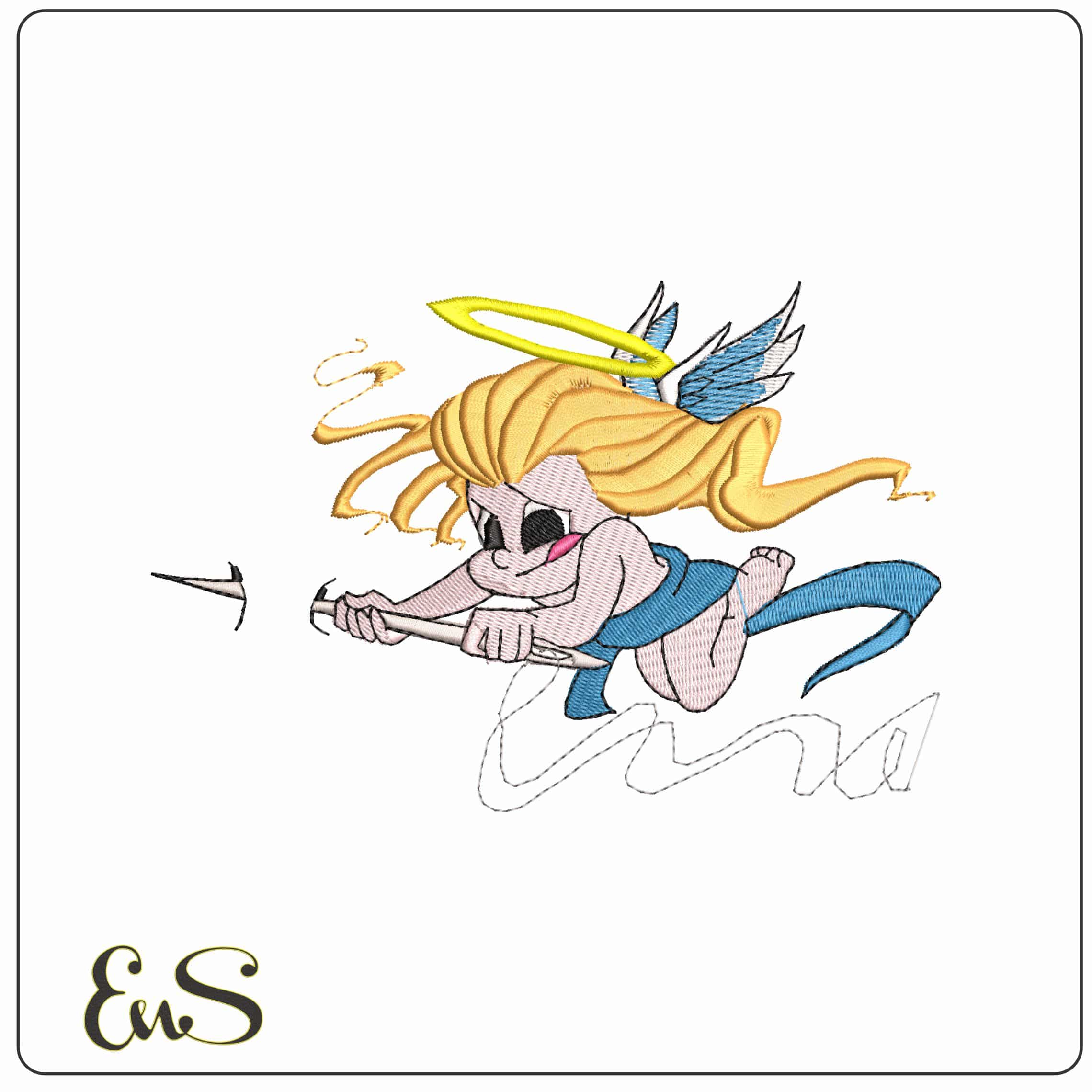 Fighting Angel - Elegant embroidery design file - instant download