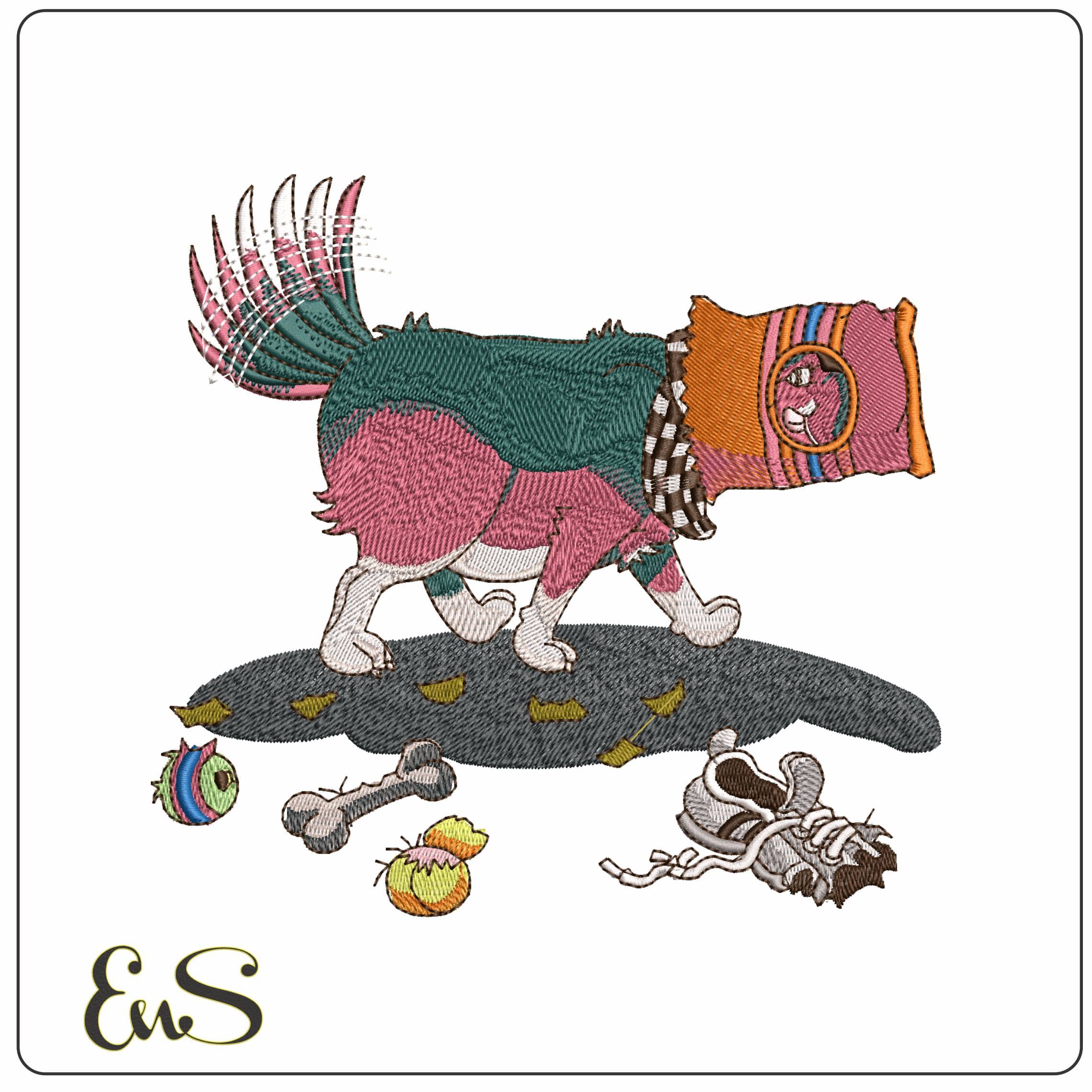 Garbage Dog   - Elegant embroidery design file - instant download