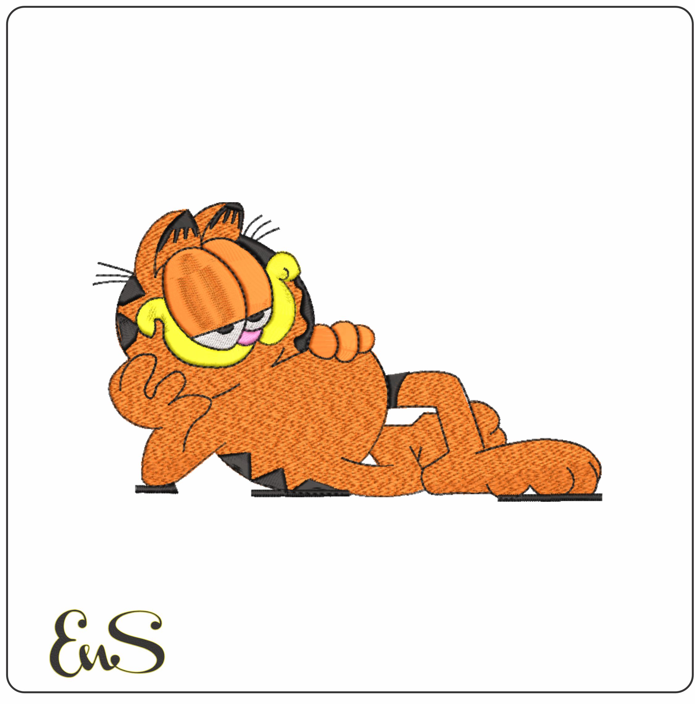 Garfield laying down - Elegant embroidery design file - instant download