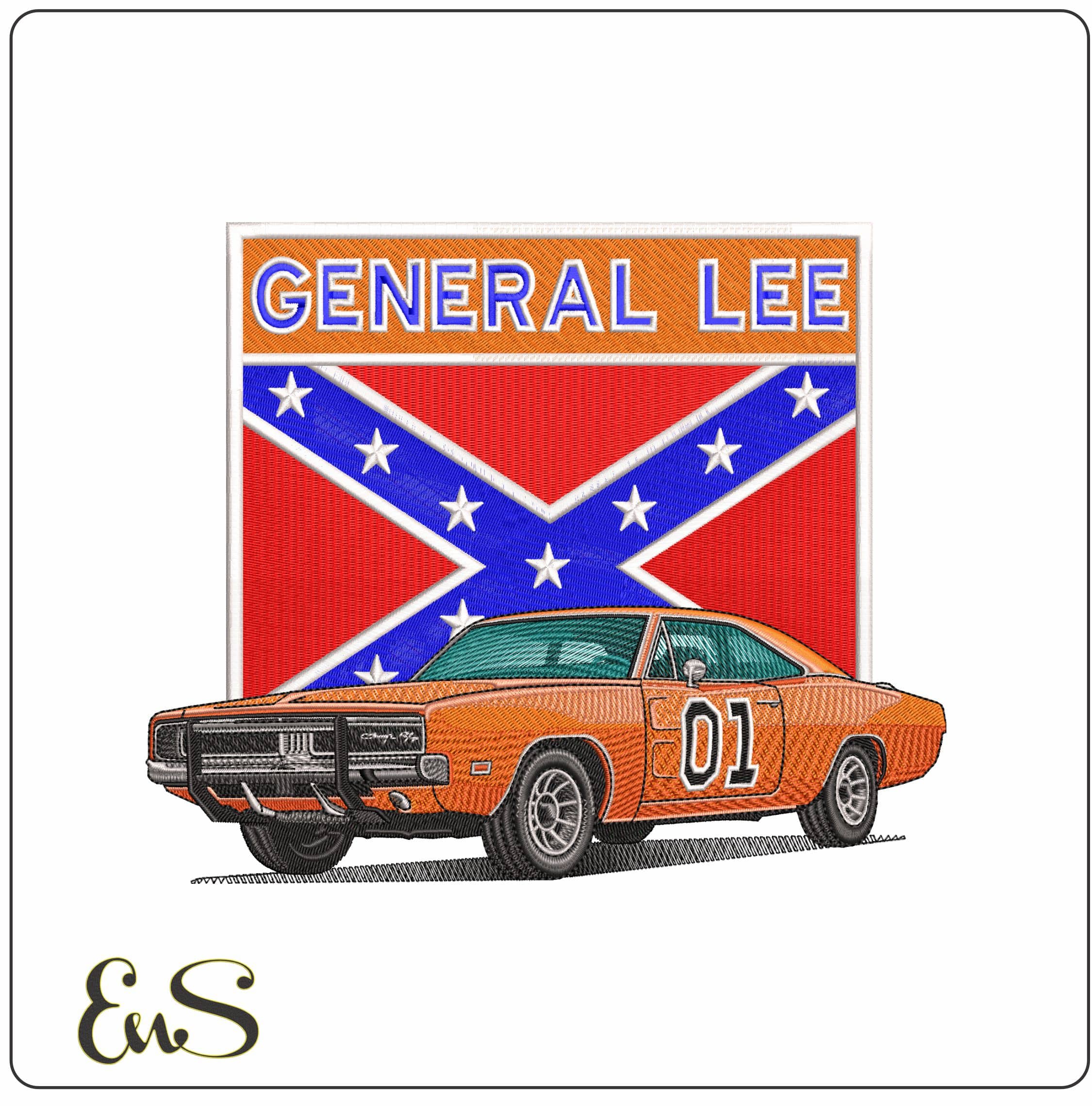 General Lee Flag Dukes of Hazards car - Elegant embroidery design file - instant download