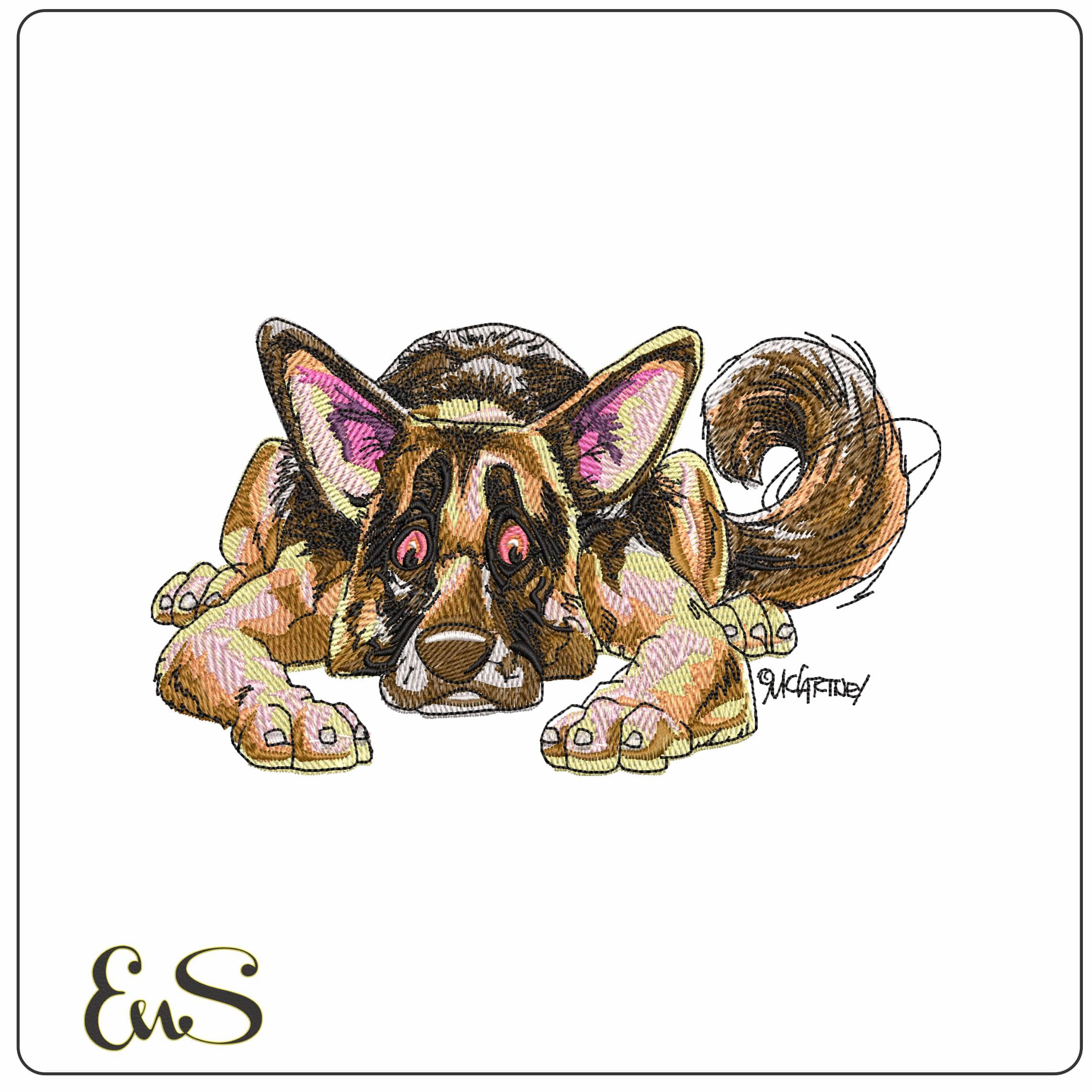 German Shepard Laying down   - Elegant embroidery design file - instant download