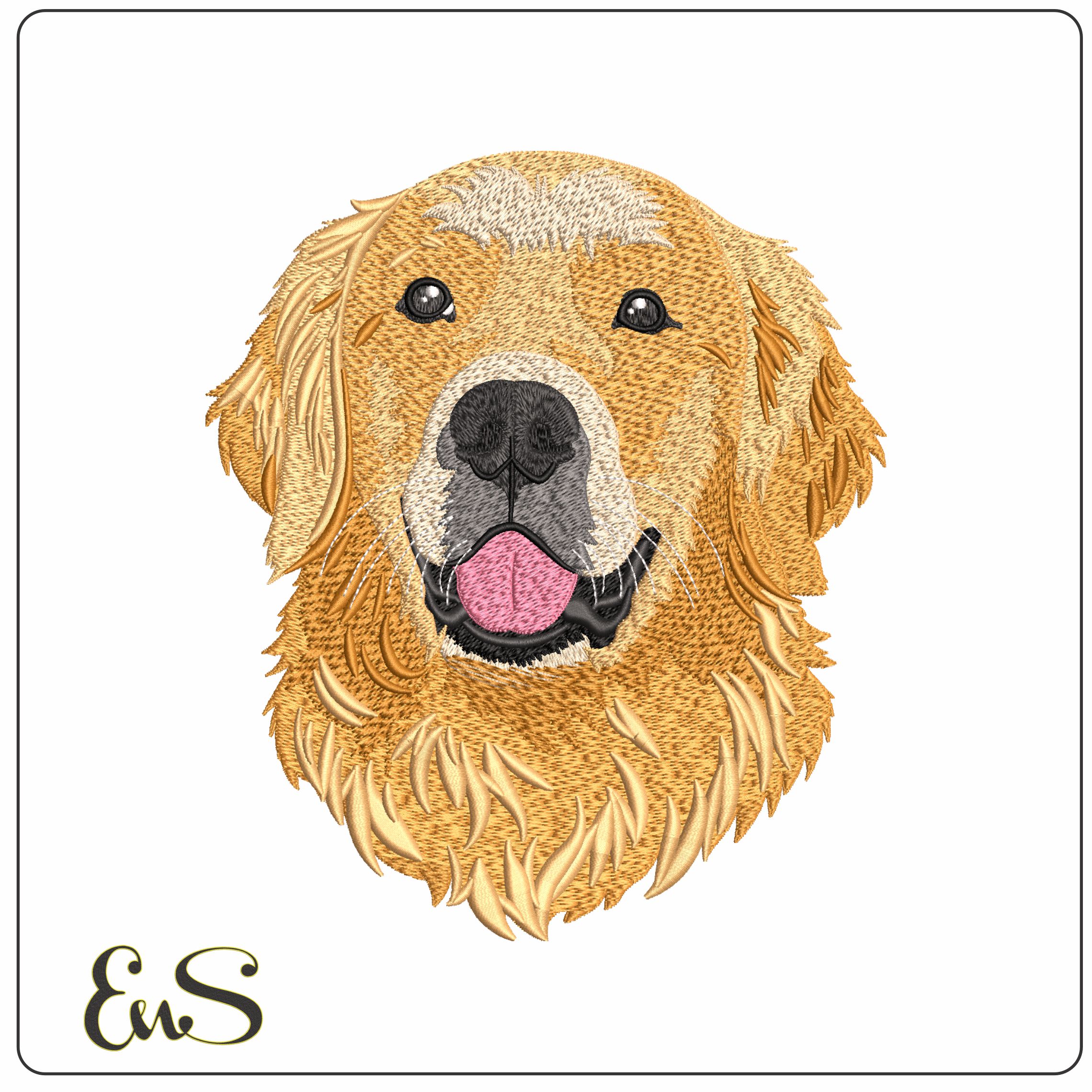 Golden Retriever Face Tongue Out   - Elegant embroidery design file - instant download
