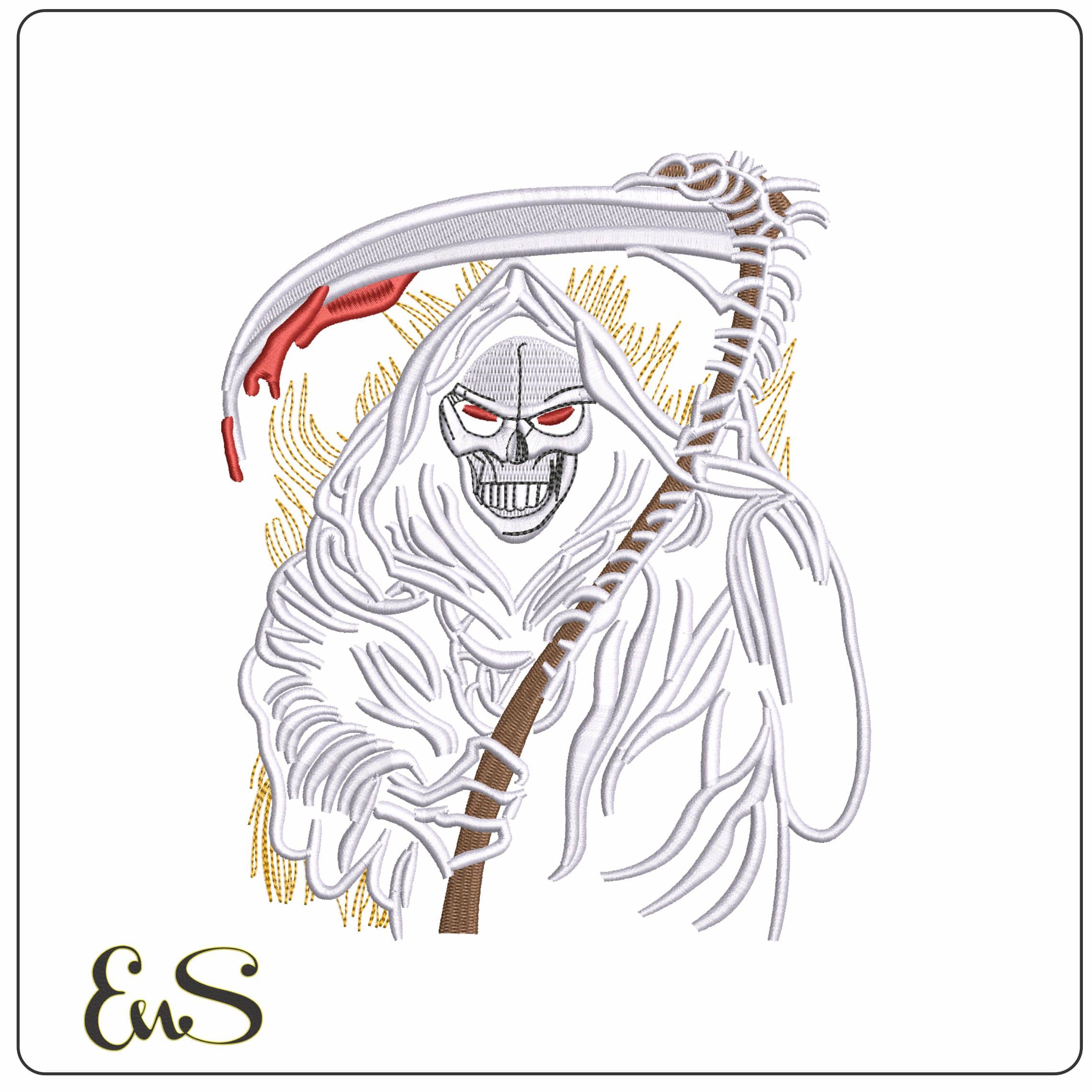Grimm Reaper blood on Scythe   - Elegant embroidery design file - instant download