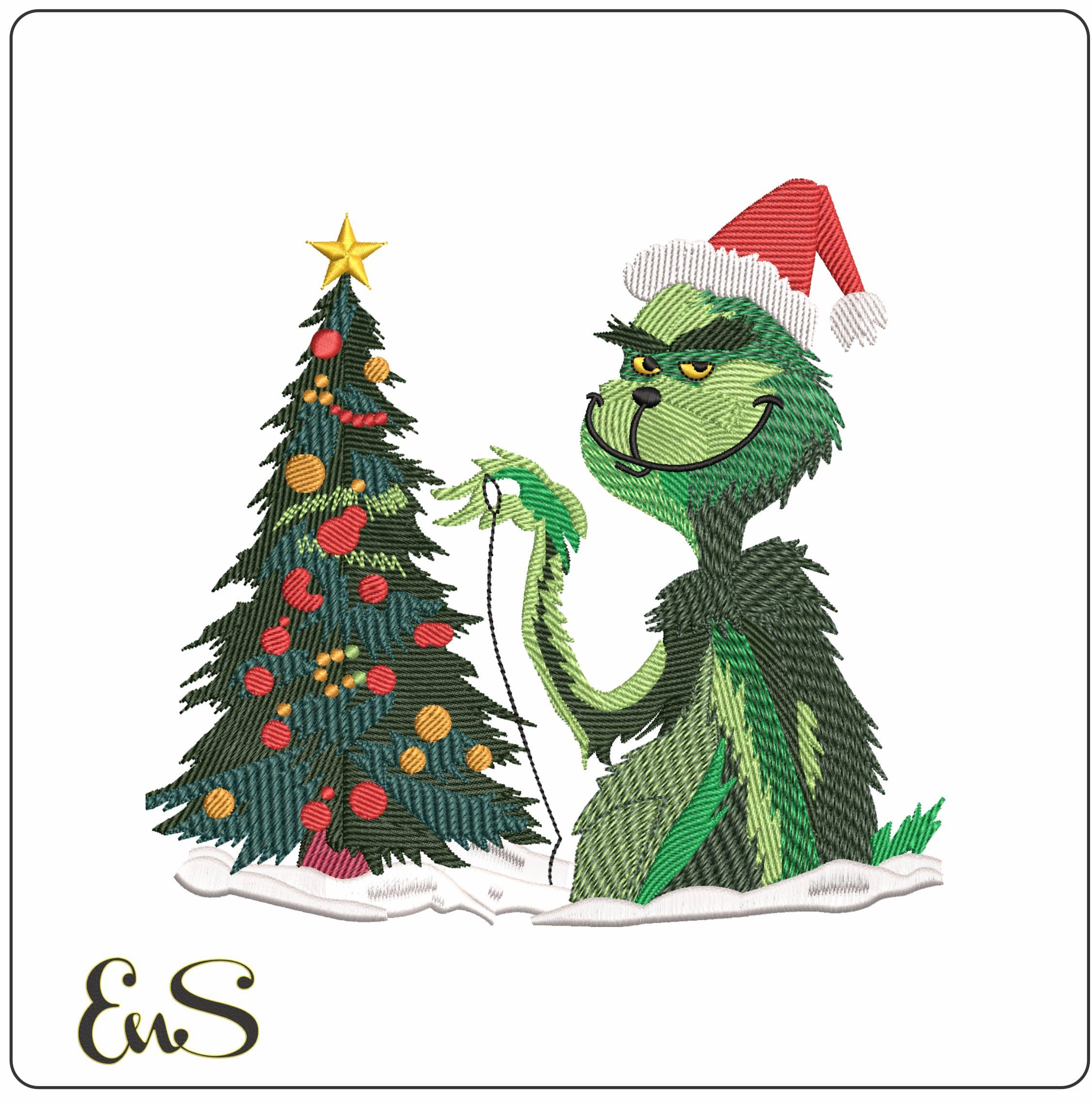 Grinch with Christmas tree lighting - Elegant embroidery design file - instant download