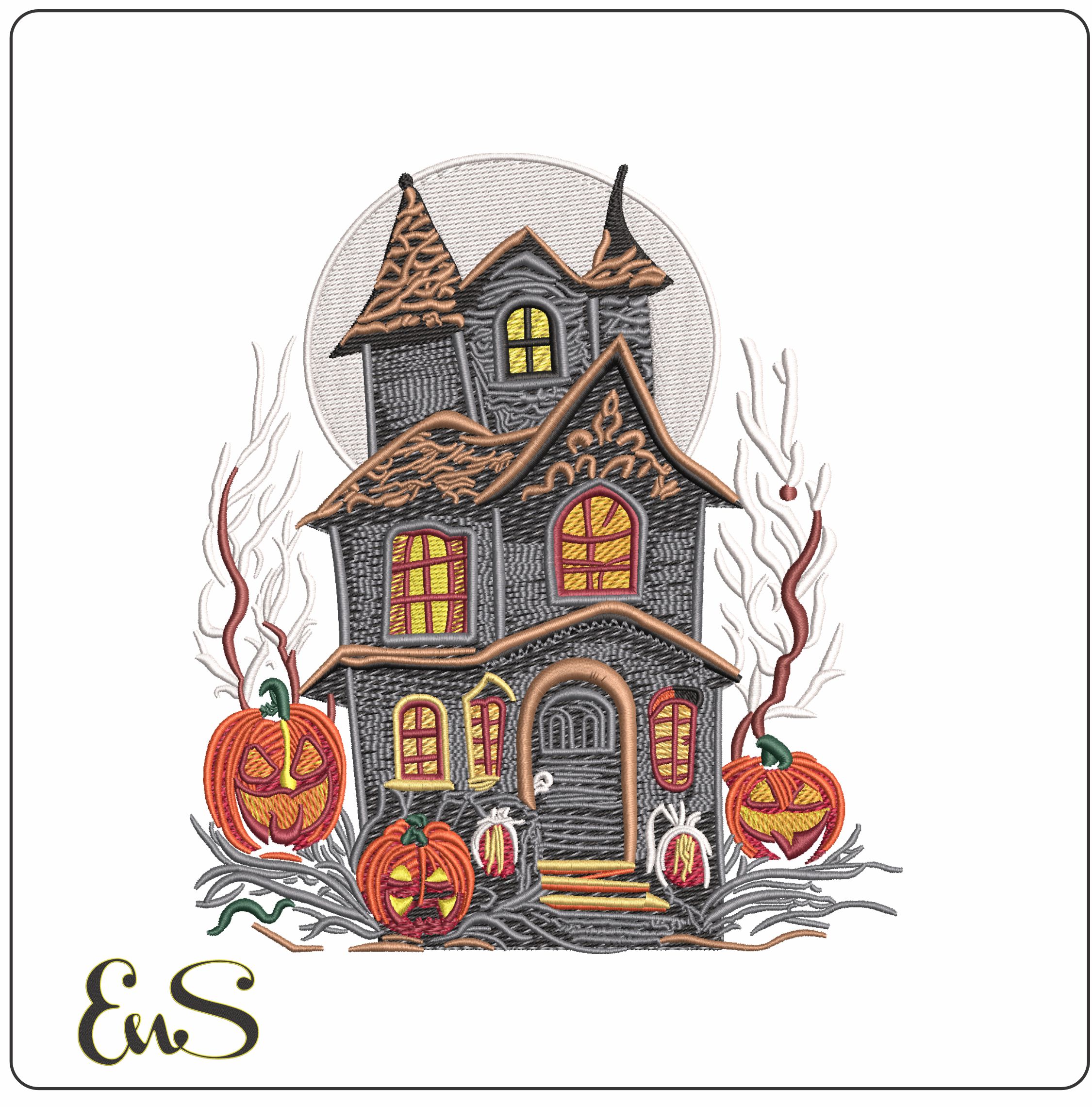 Halloween Haunted House   - Elegant embroidery design file - instant download