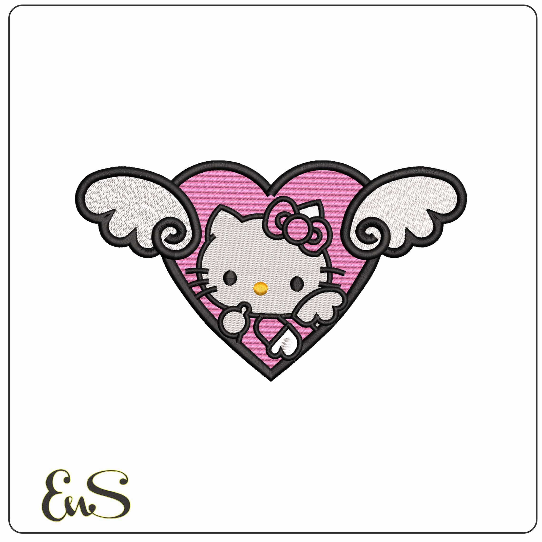Hello Kitty in a Heart - Elegant embroidery design file - instant download