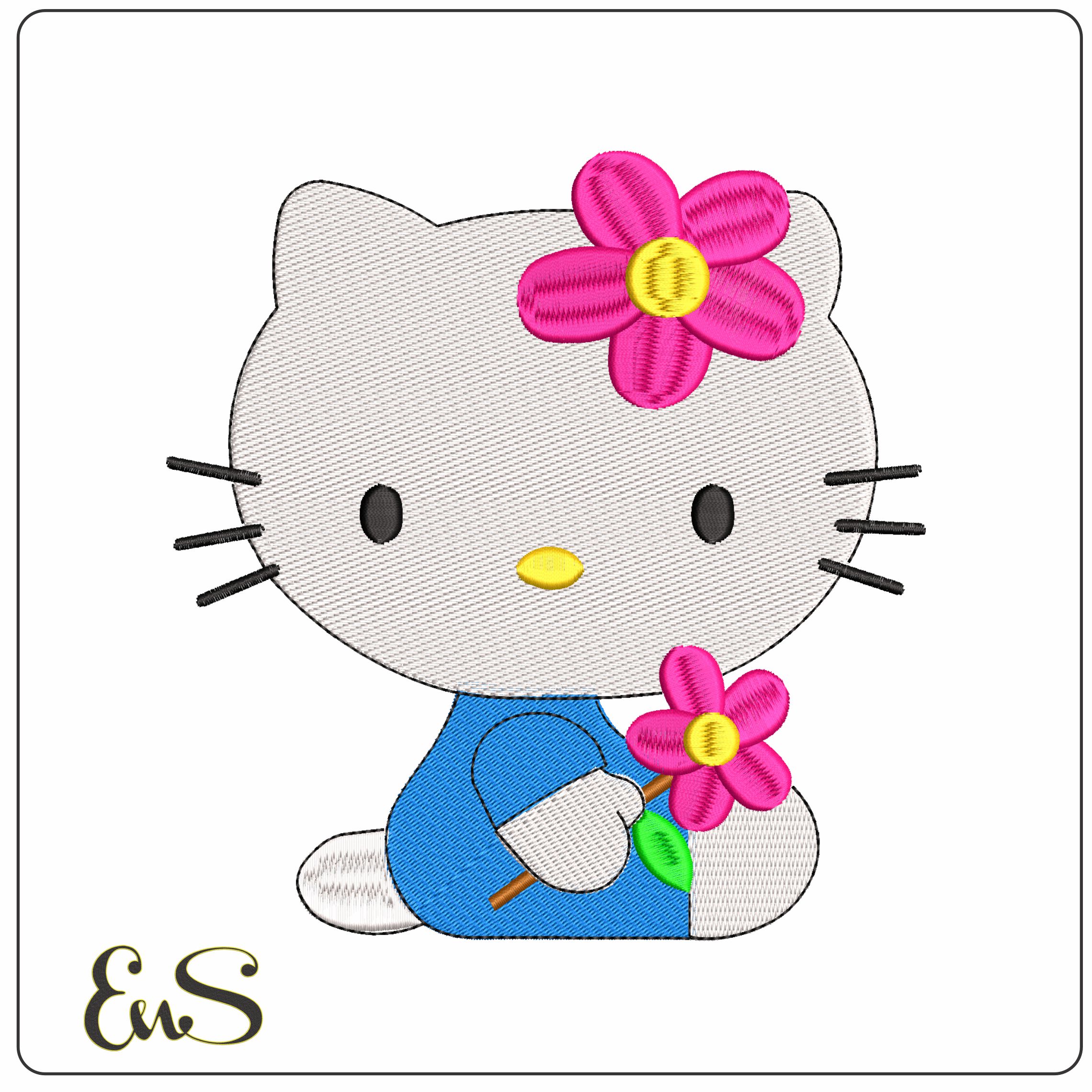 Hello Kitty sitting down with Flower - Elegant embroidery design file - instant download
