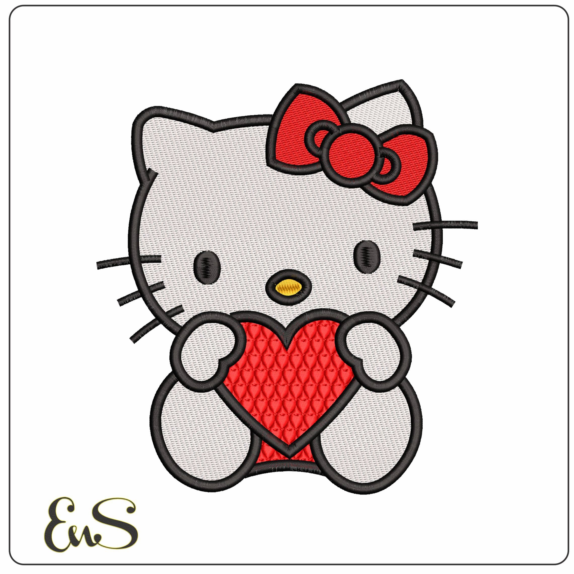Hello Kitty sitting down With Heart - Elegant embroidery design file - instant download