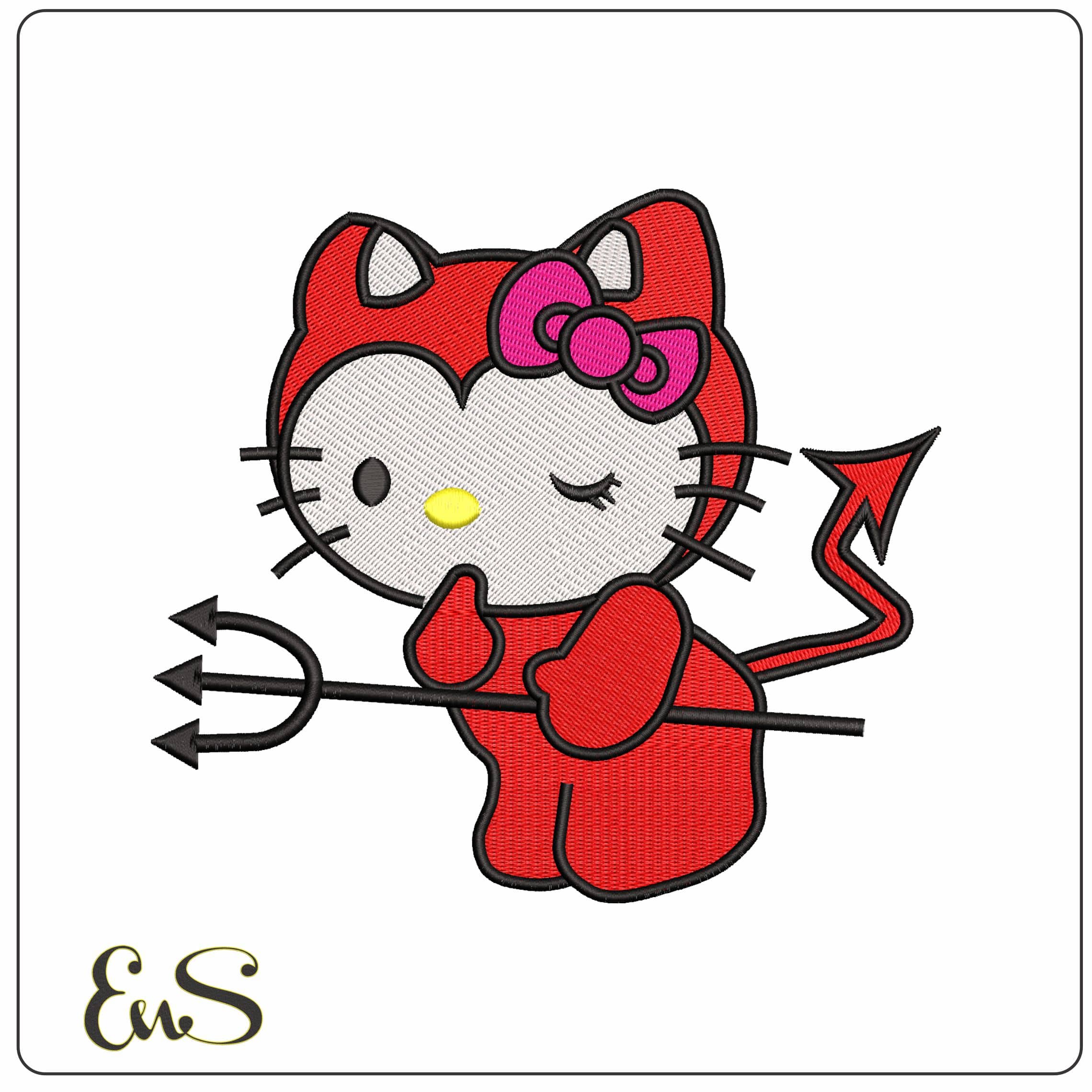 Hello Kitty Valentines Devil - Elegant embroidery design file - instant download