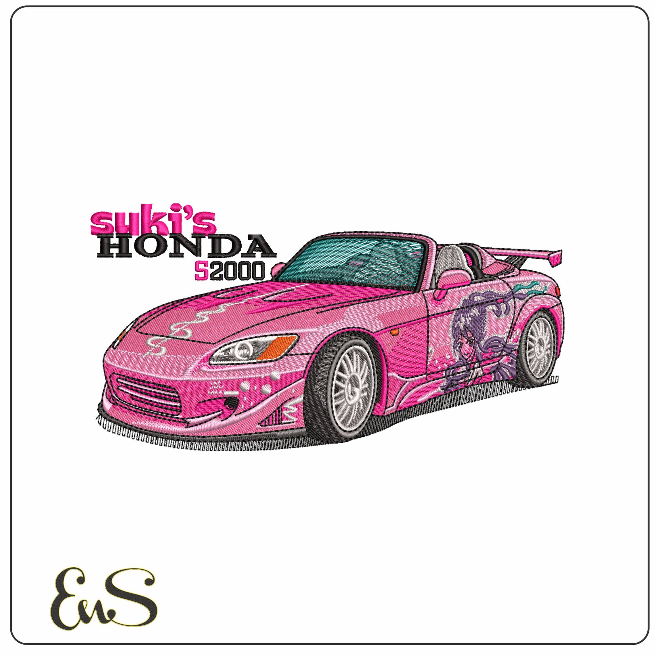 Honda s2000 Suki Fast and Furious with Title   - Elegant embroidery design file - instant download