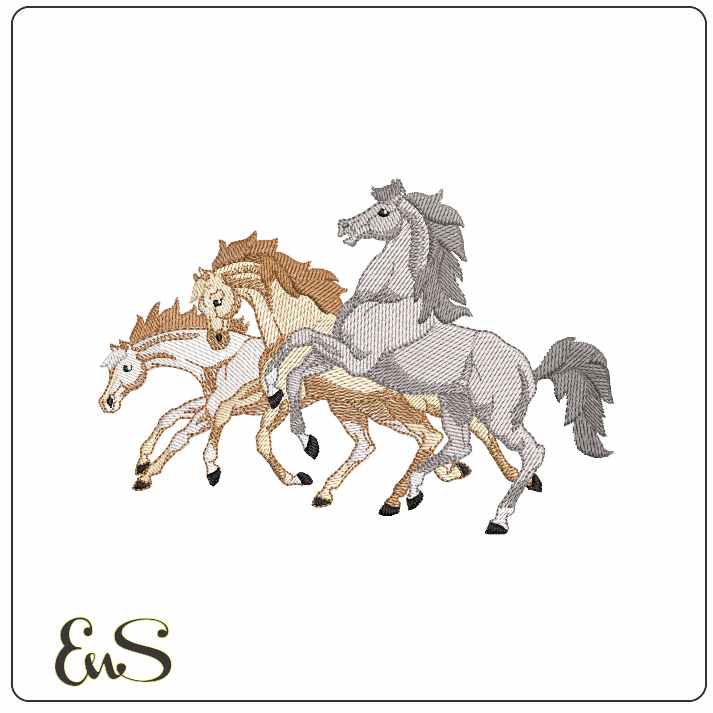 Horses playing   - Elegant embroidery design file - instant download