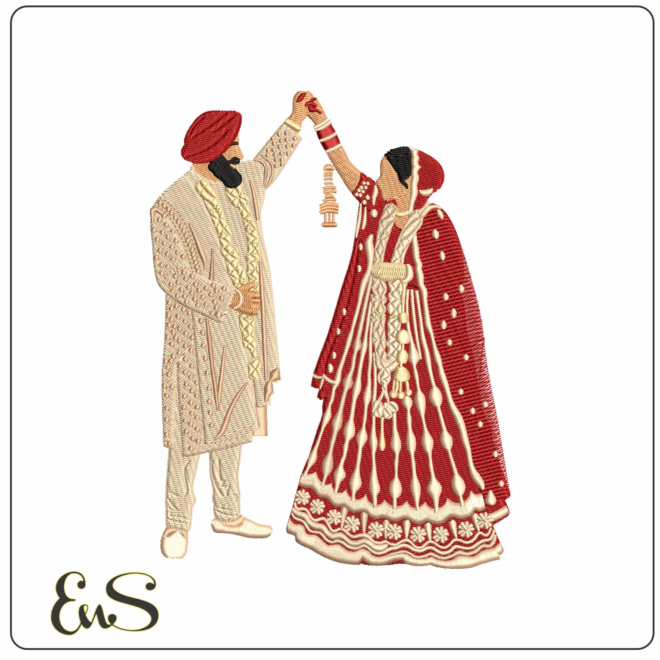 Indian Wedding Couple - Elegant embroidery design file - instant download