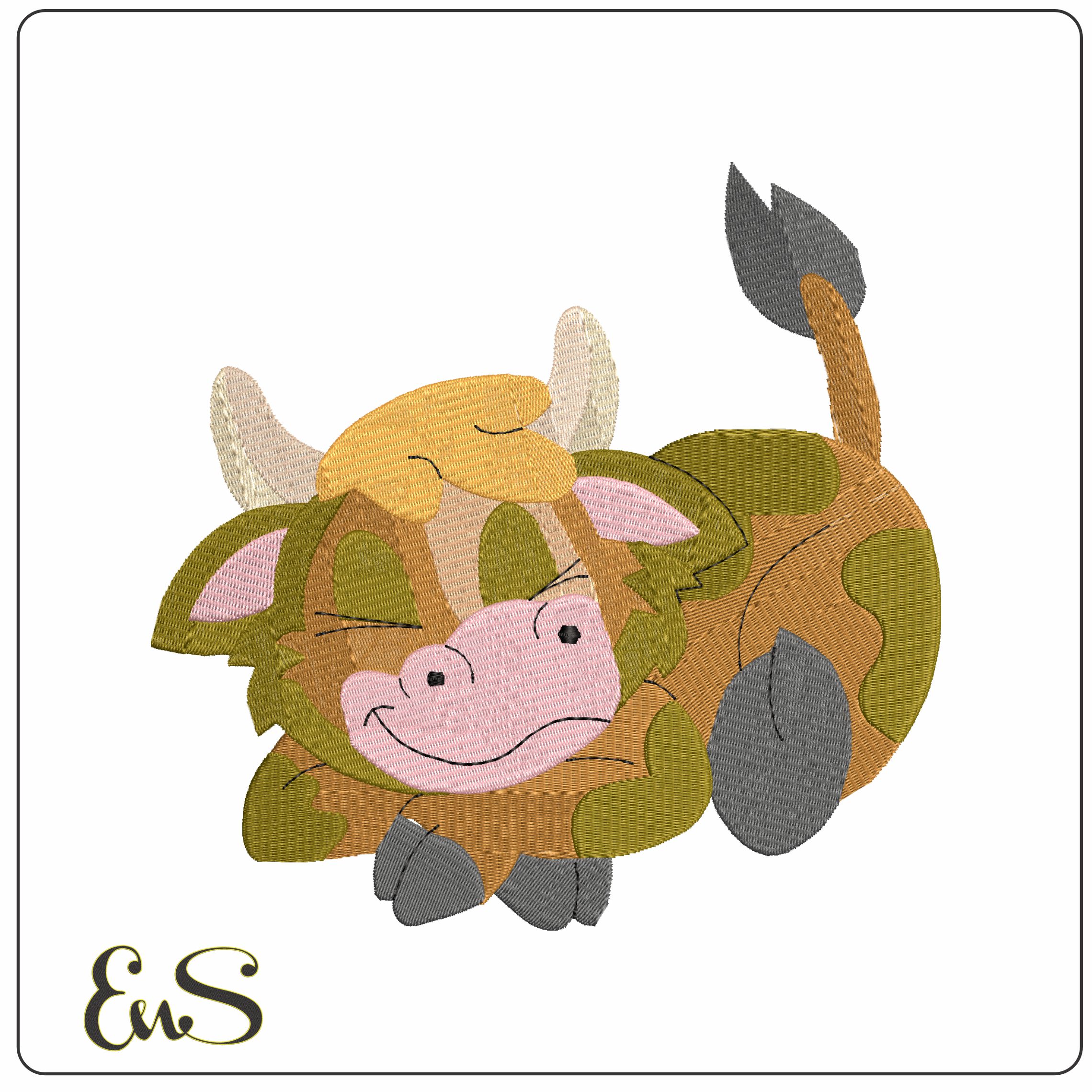 Little Cow Sleeping - Elegant embroidery design file - instant download