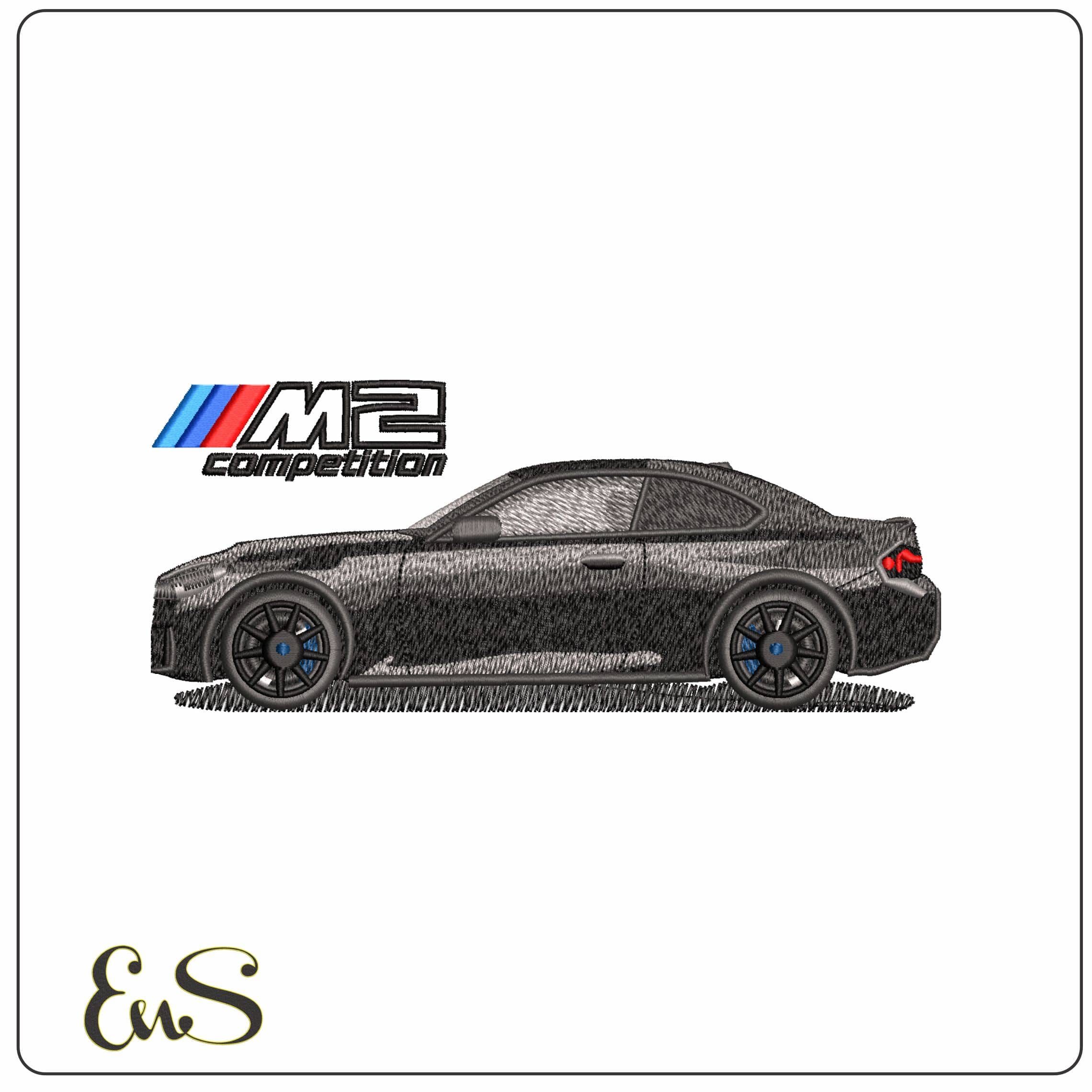 M2 BMW Black Side view with Logo  - Elegant embroidery design file - instant download