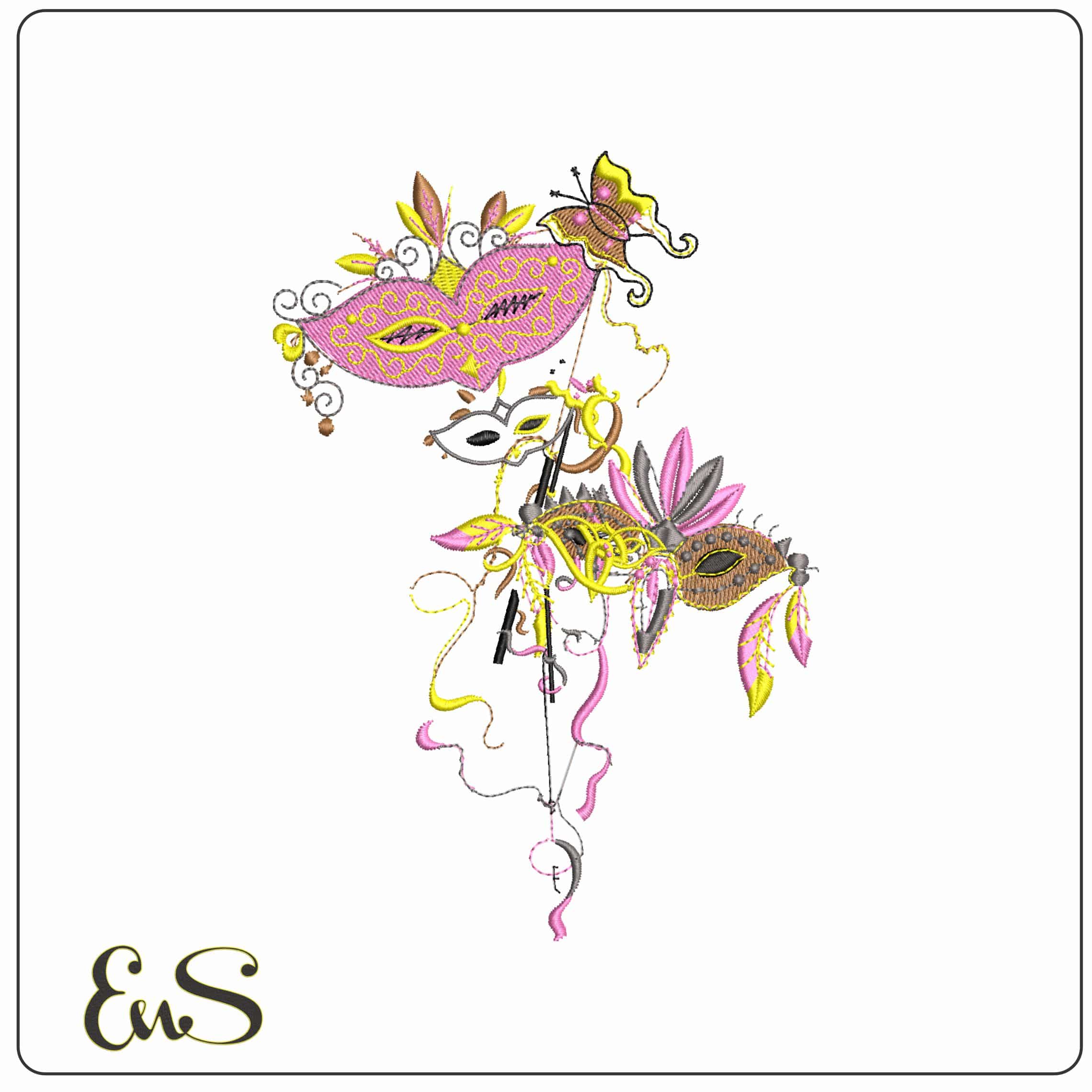 Masquarade Masks - Elegant embroidery design file - instant download