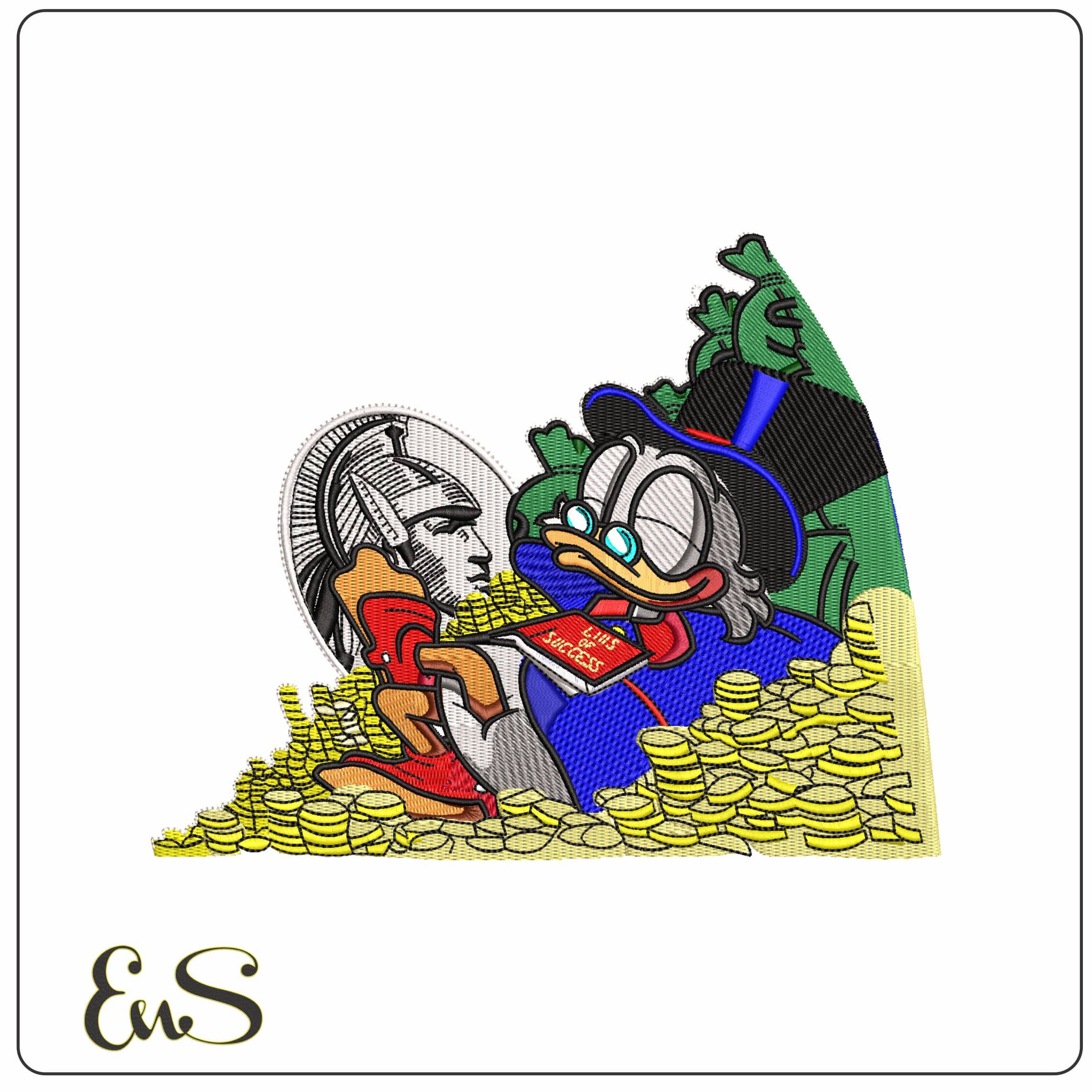 McScrooge Laying in Dollars - Elegant embroidery design file - instant download