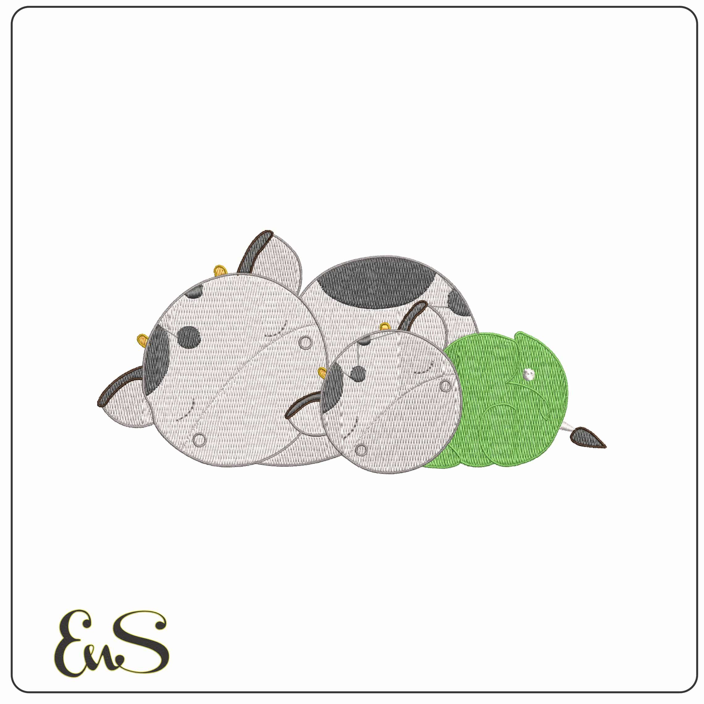 Mom Cow Calf Sleep  - Elegant embroidery design file - instant download