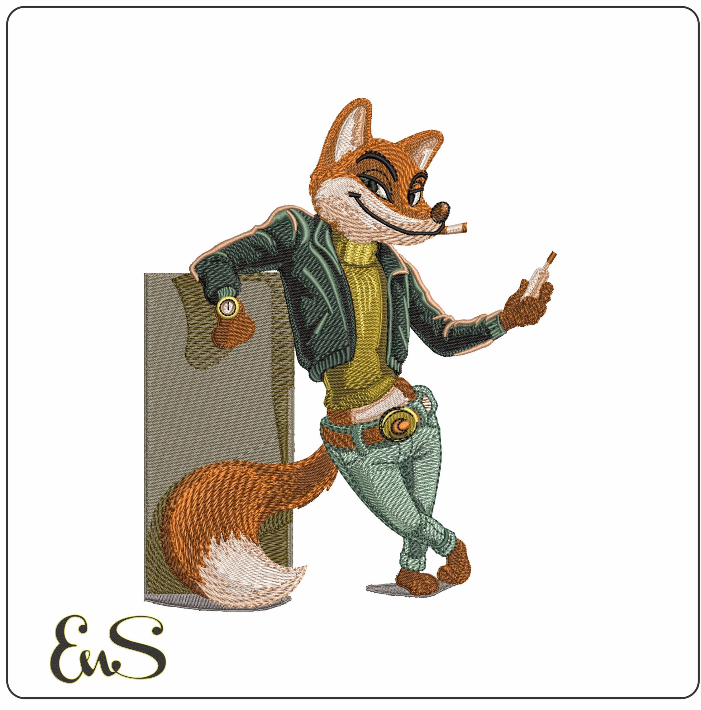 Mr Cool Fox  - Elegant embroidery design file - instant download