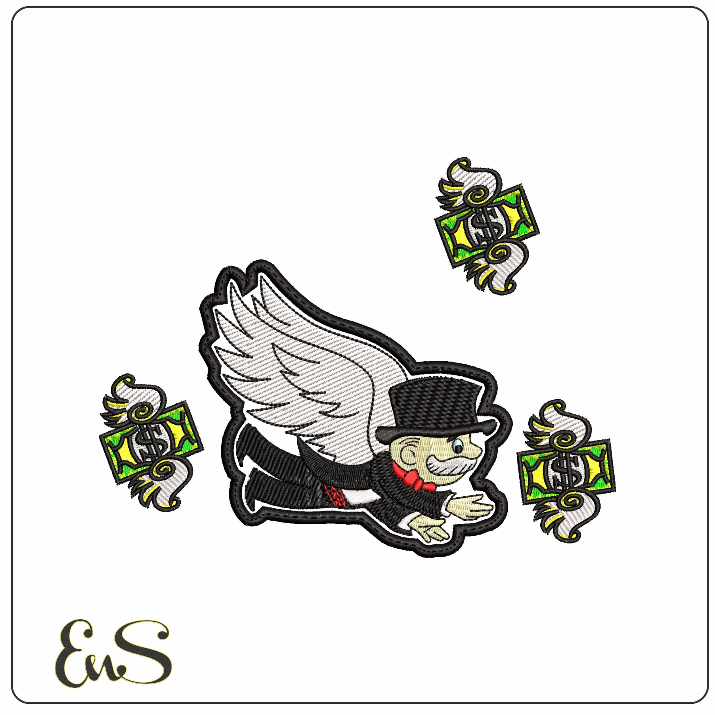 Mr Monopoly Angel with Cash Angels - Elegant embroidery design file - instant download
