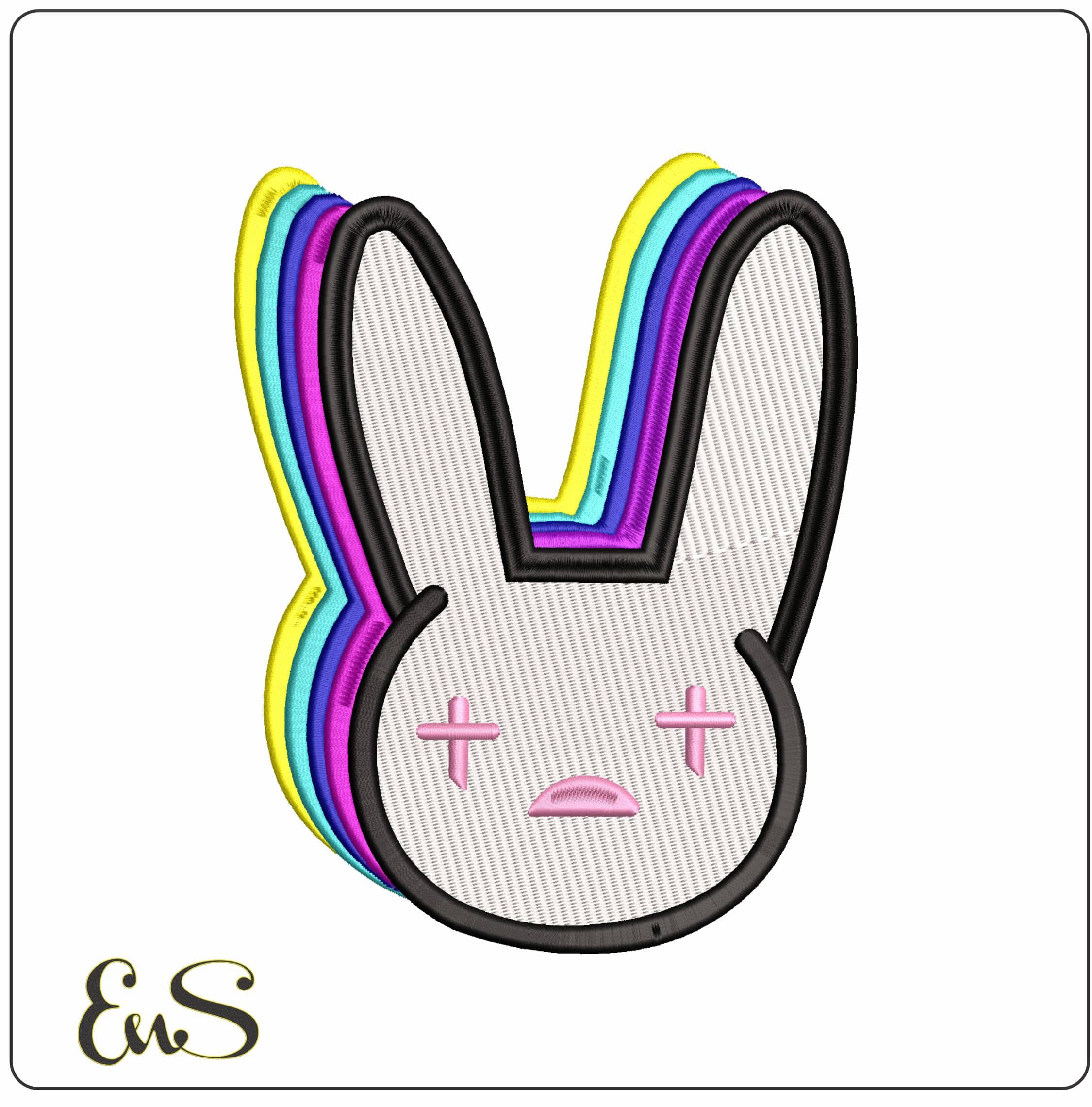 Multicolored Bad Bunny  - Elegant embroidery design file - instant download