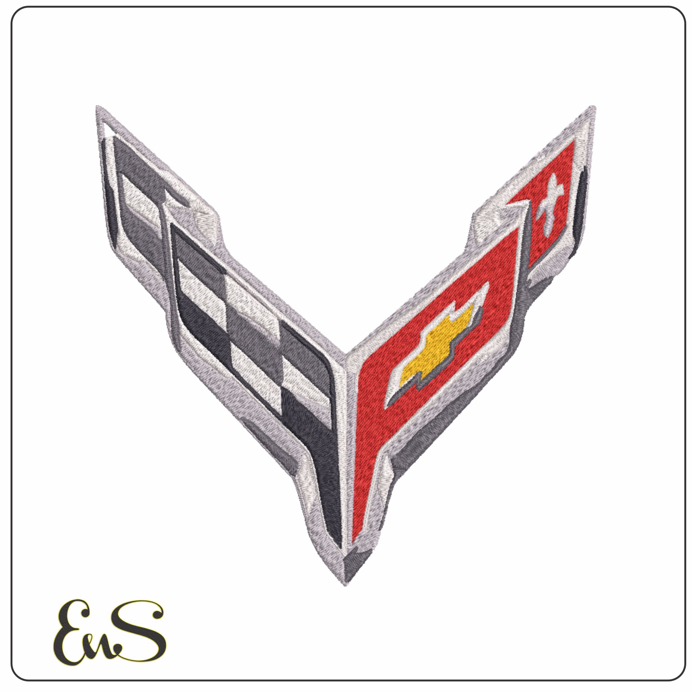 Corvette Car Logo embroidery design - Chevrolet C7 C8 design machine pattern Car Auto Company embroidery file instant download in a frame