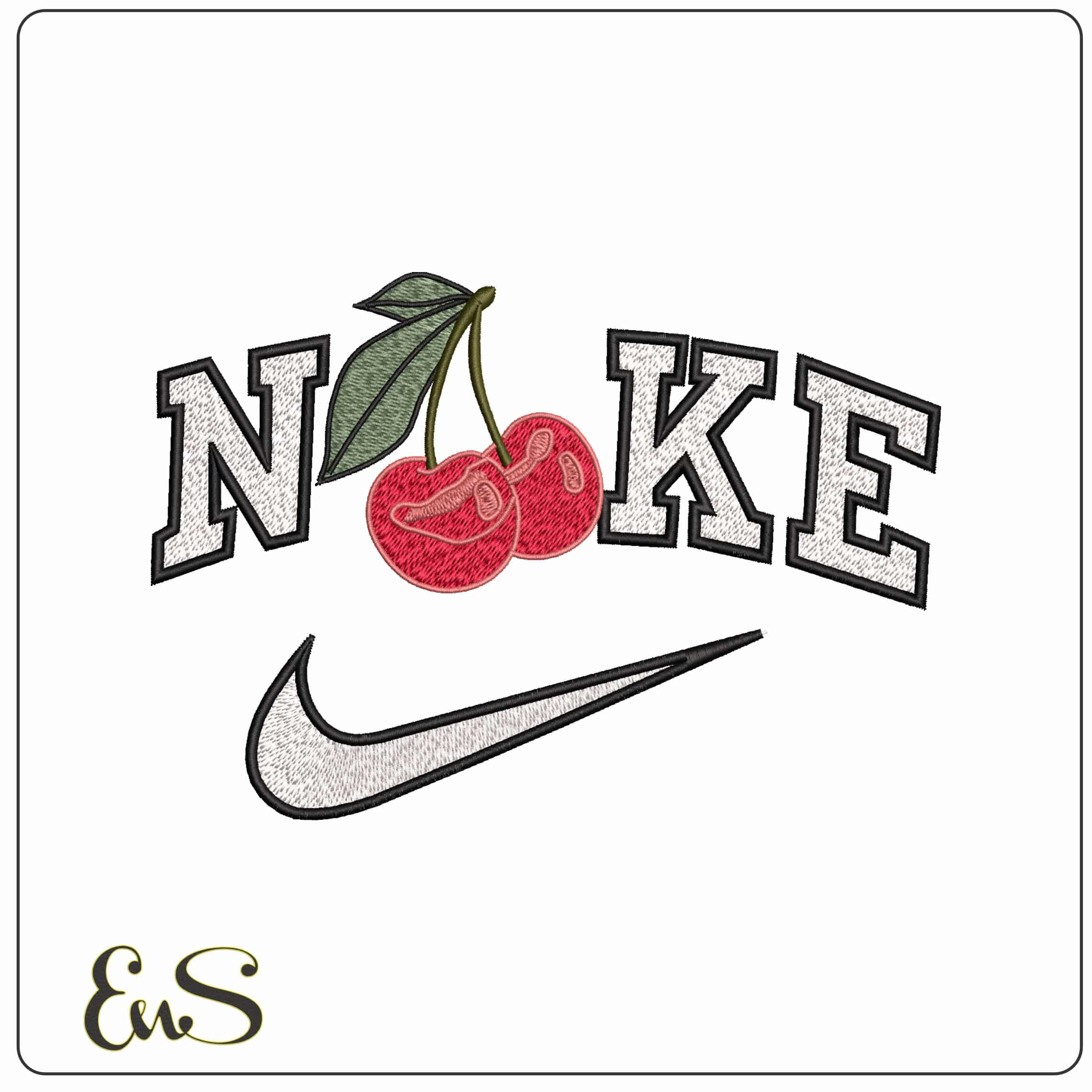Nike 2 Cherries with Stalk - Elegant embroidery design file - instant download