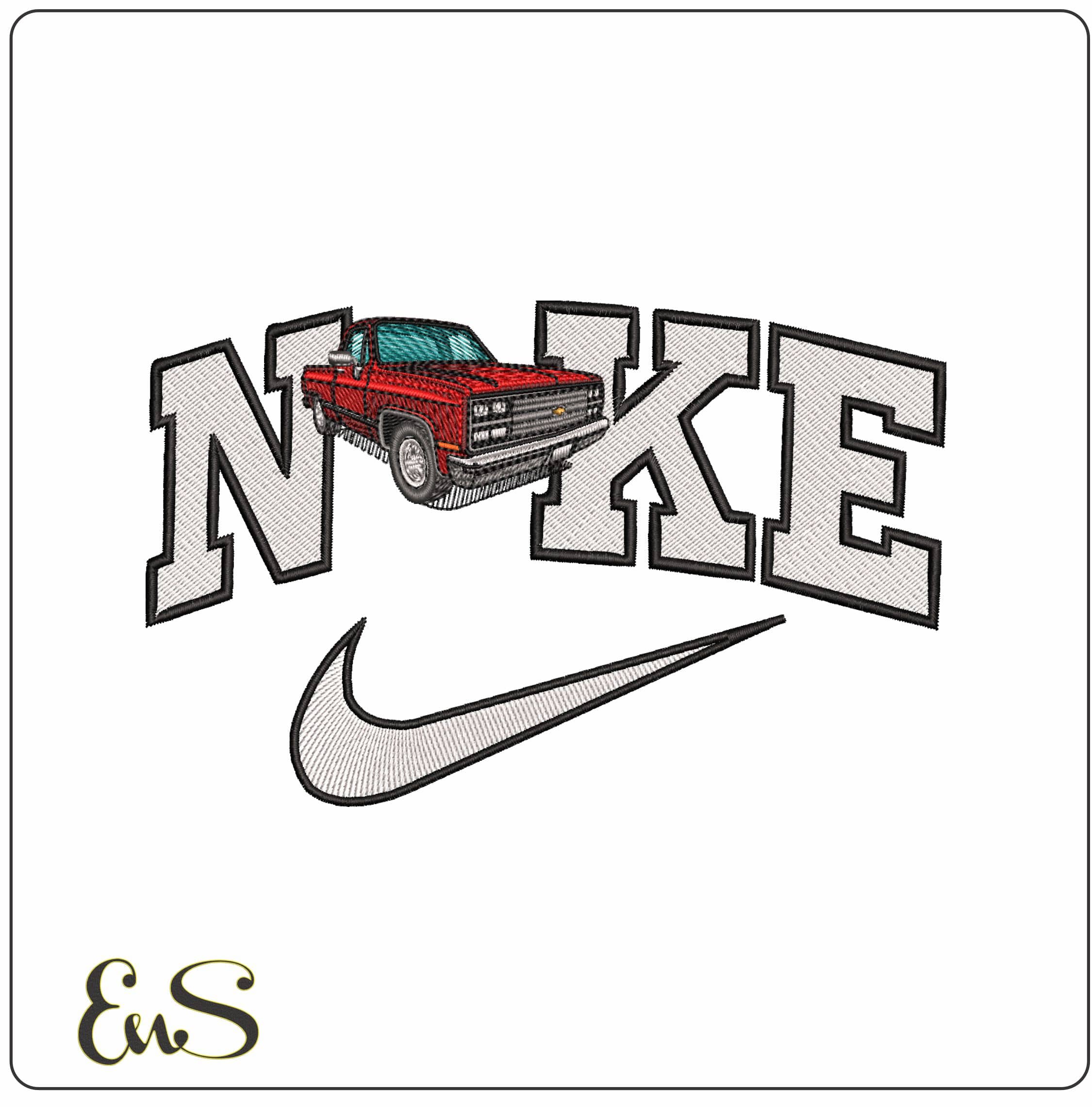 Nike 1970 Chevy Truck   - Elegant embroidery design file - instant download