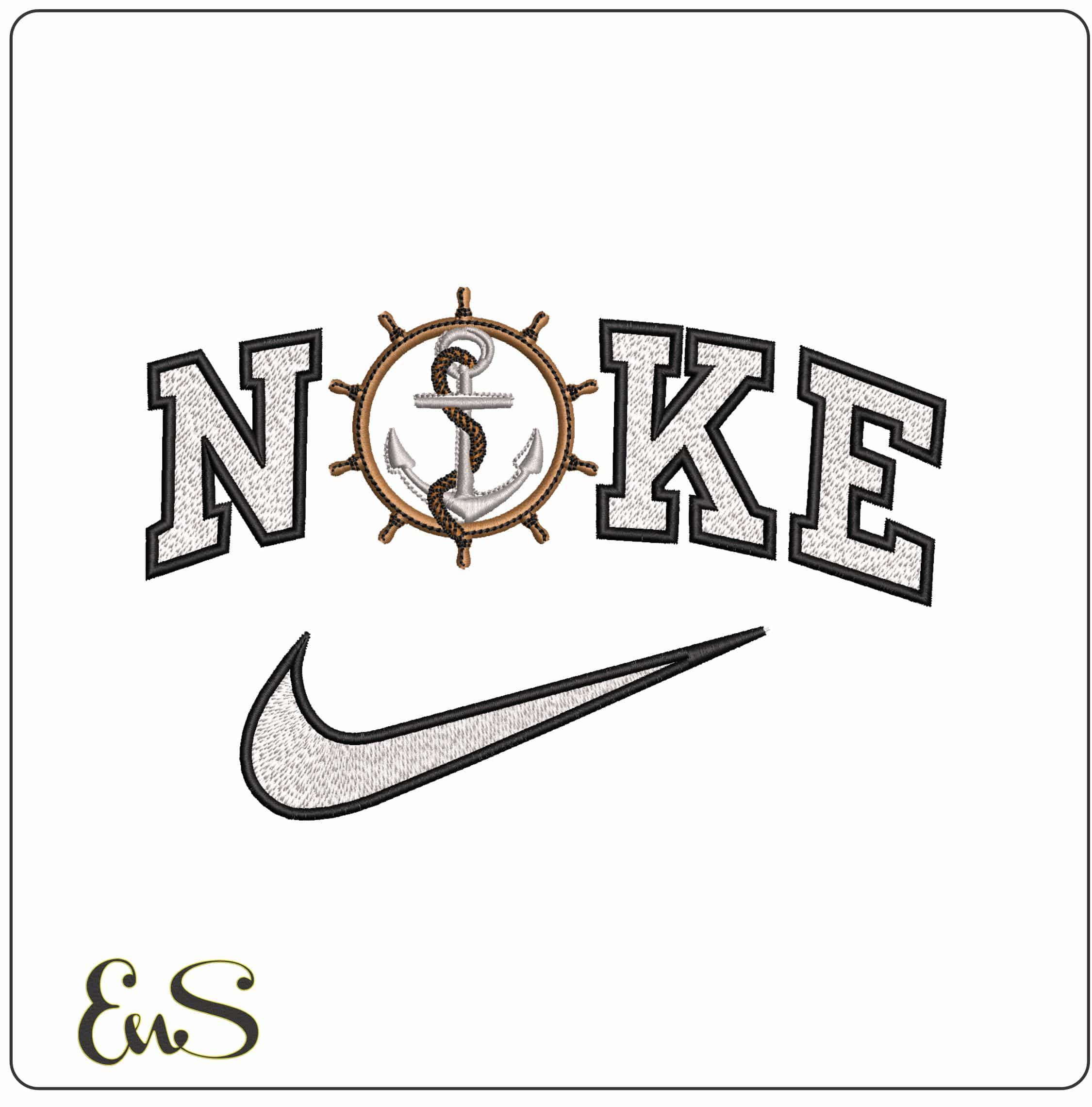 Nike Anchor Rope and Ships Helm   - Elegant embroidery design file - instant download