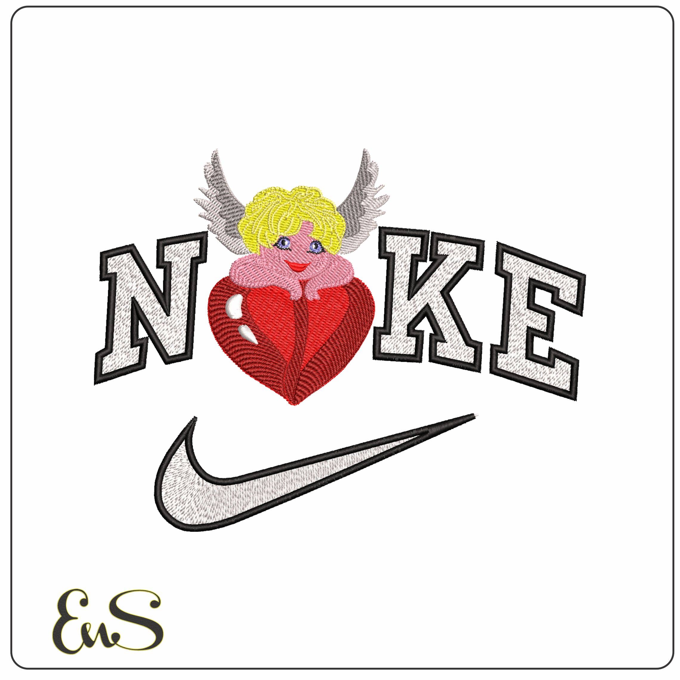 Nike Angel laying on a Heart   - Elegant embroidery design file - instant download