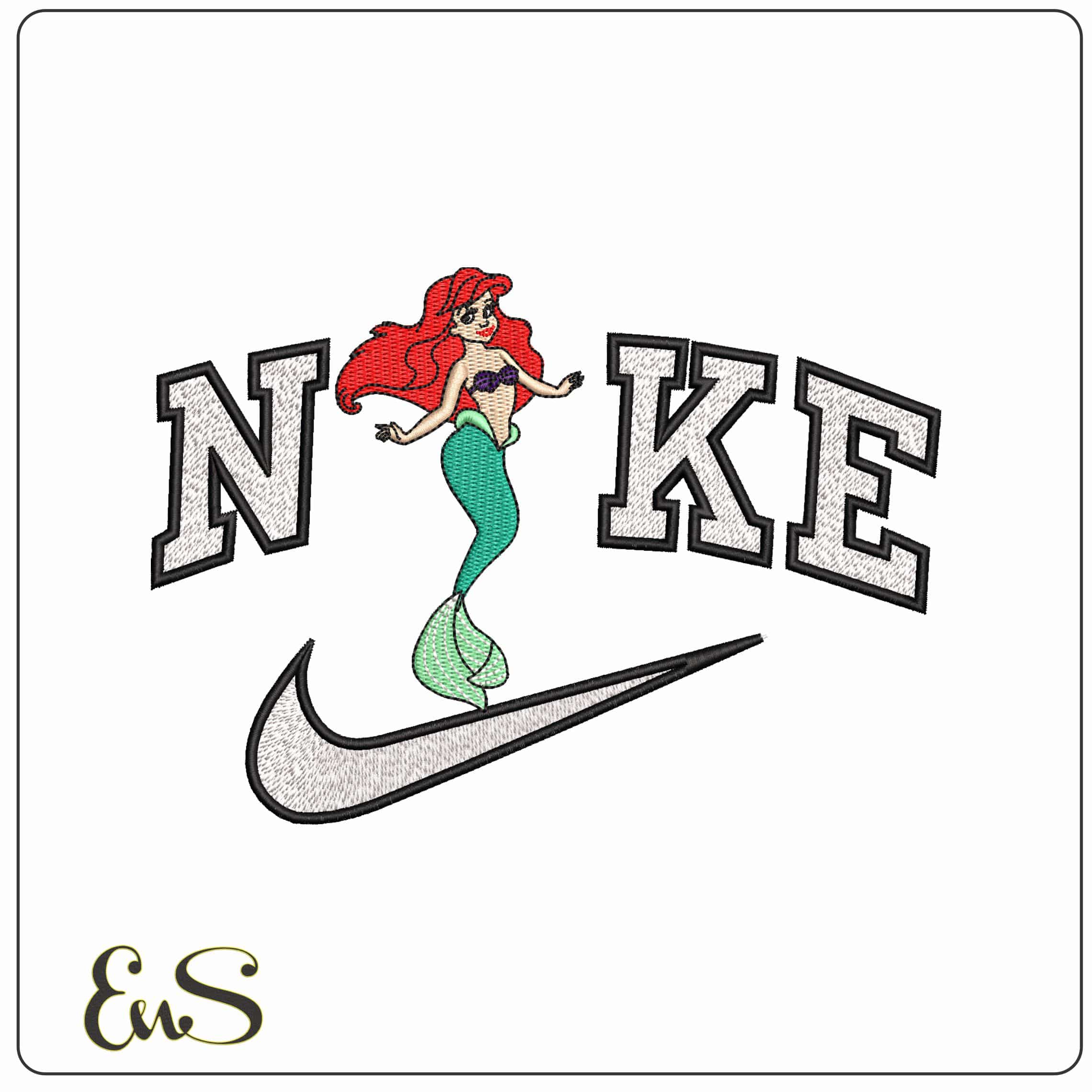 Nike Ariel Mermaid The Little Mermaid - Elegant embroidery design file - instant download