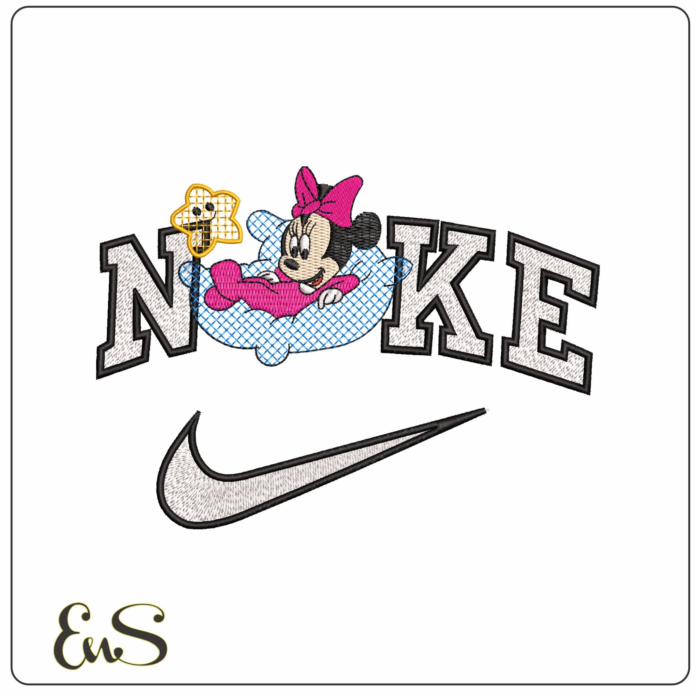 Nike Baby Minnie Mouse laying in Cloud Disney   - Elegant embroidery design file - instant download