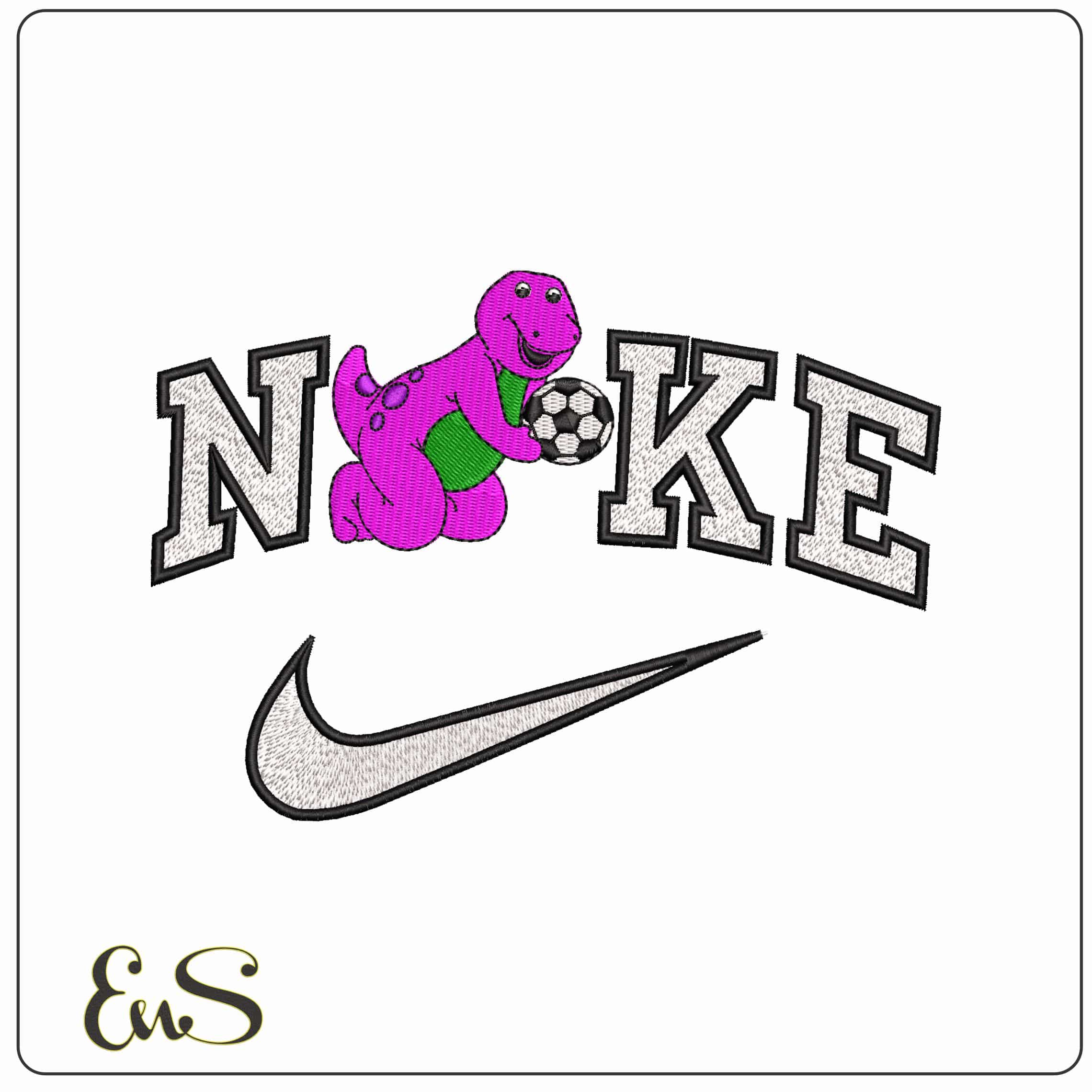 Nike Barney Purole Dinosaur with Football   - Elegant embroidery design file - instant download