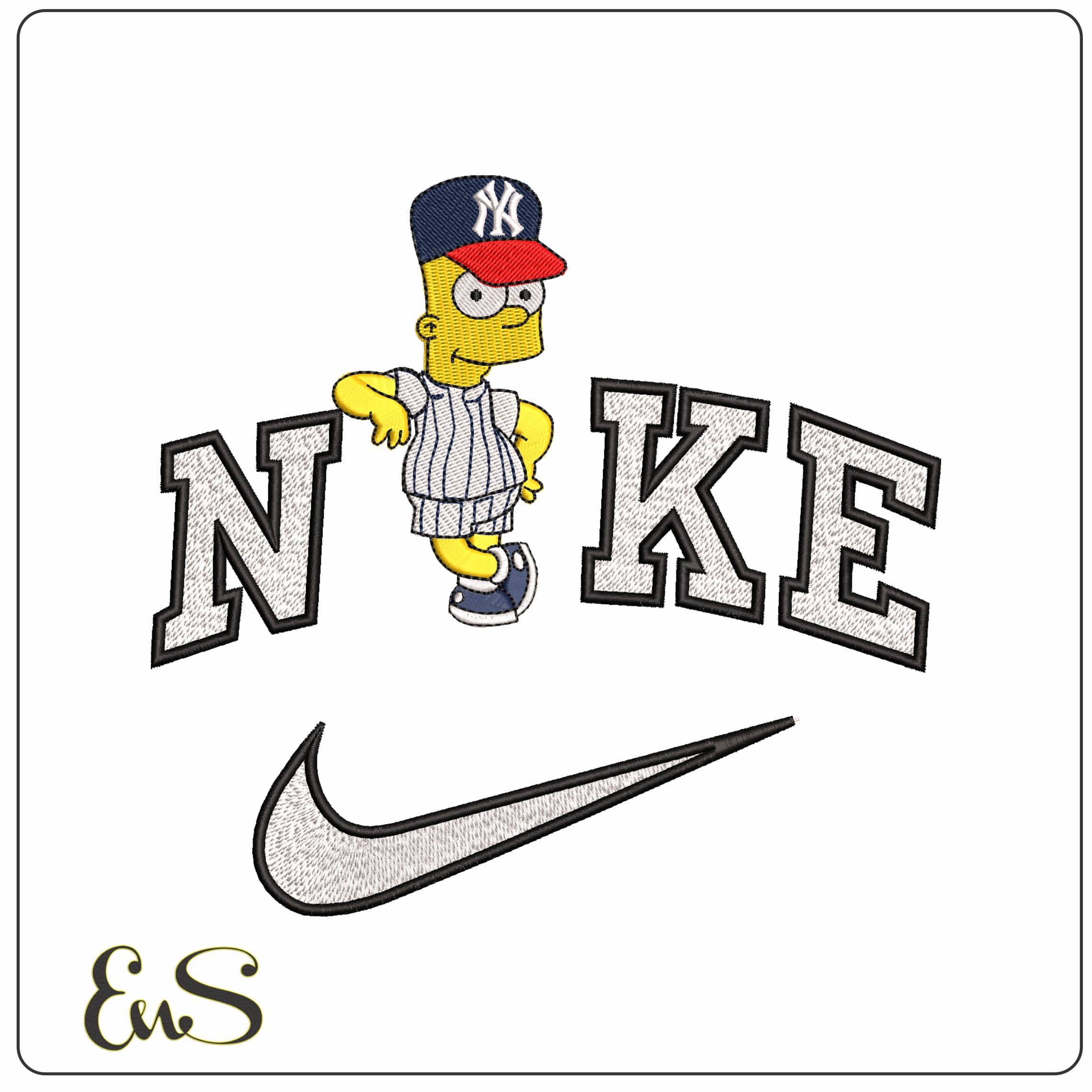 Nike Bart Baseball The Simpsons - Elegant embroidery design file - instant download