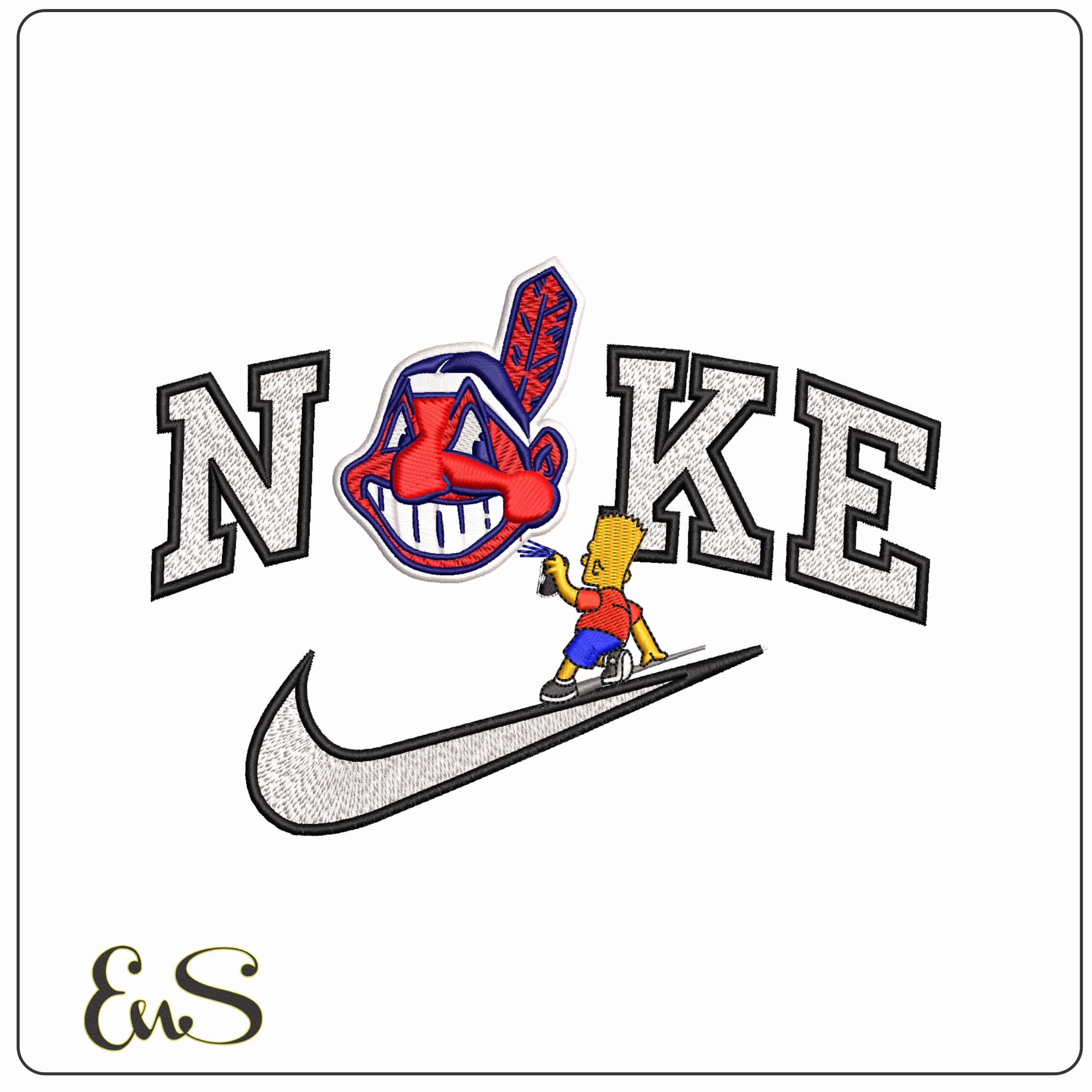 Nike Bart Simpson Spray Cleveland Indians Chief Wahoo MLB - Elegant embroidery design file - instant download