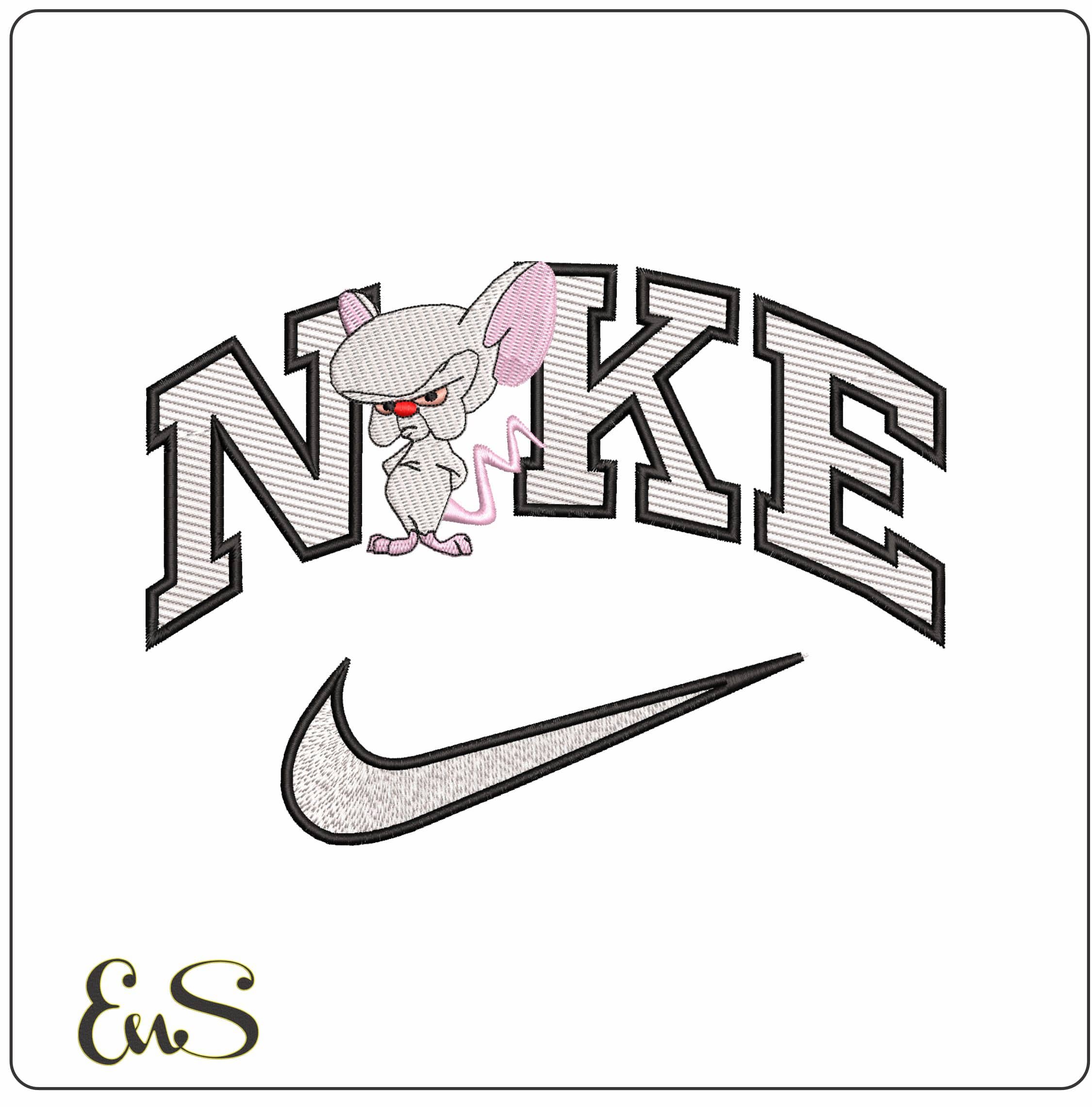 Nike Brain Mouse Pinky and the Brain Cartoon  - Elegant embroidery design file - instant download