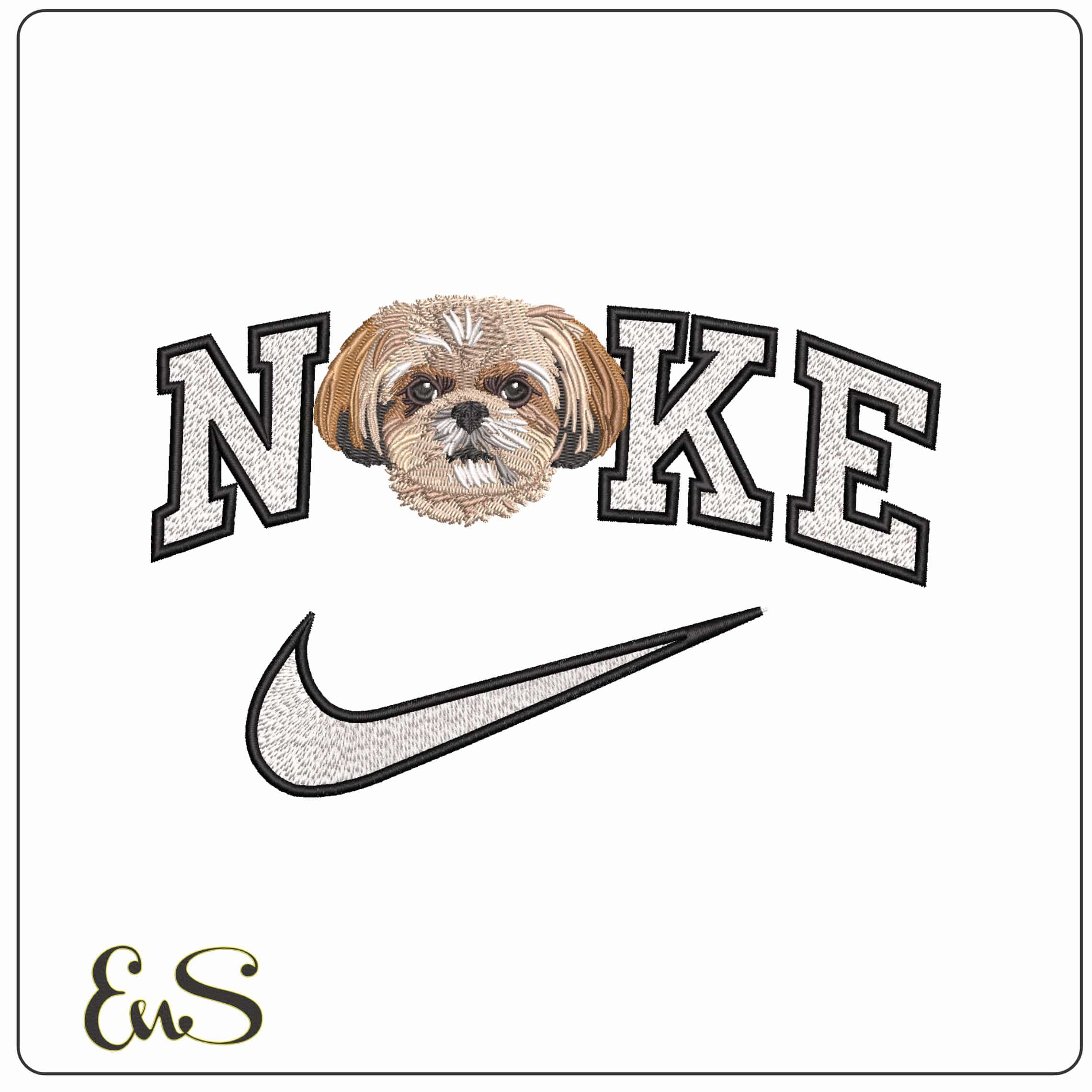 Nike Brown ShihTzu Dog Face  - Elegant embroidery design file - instant download