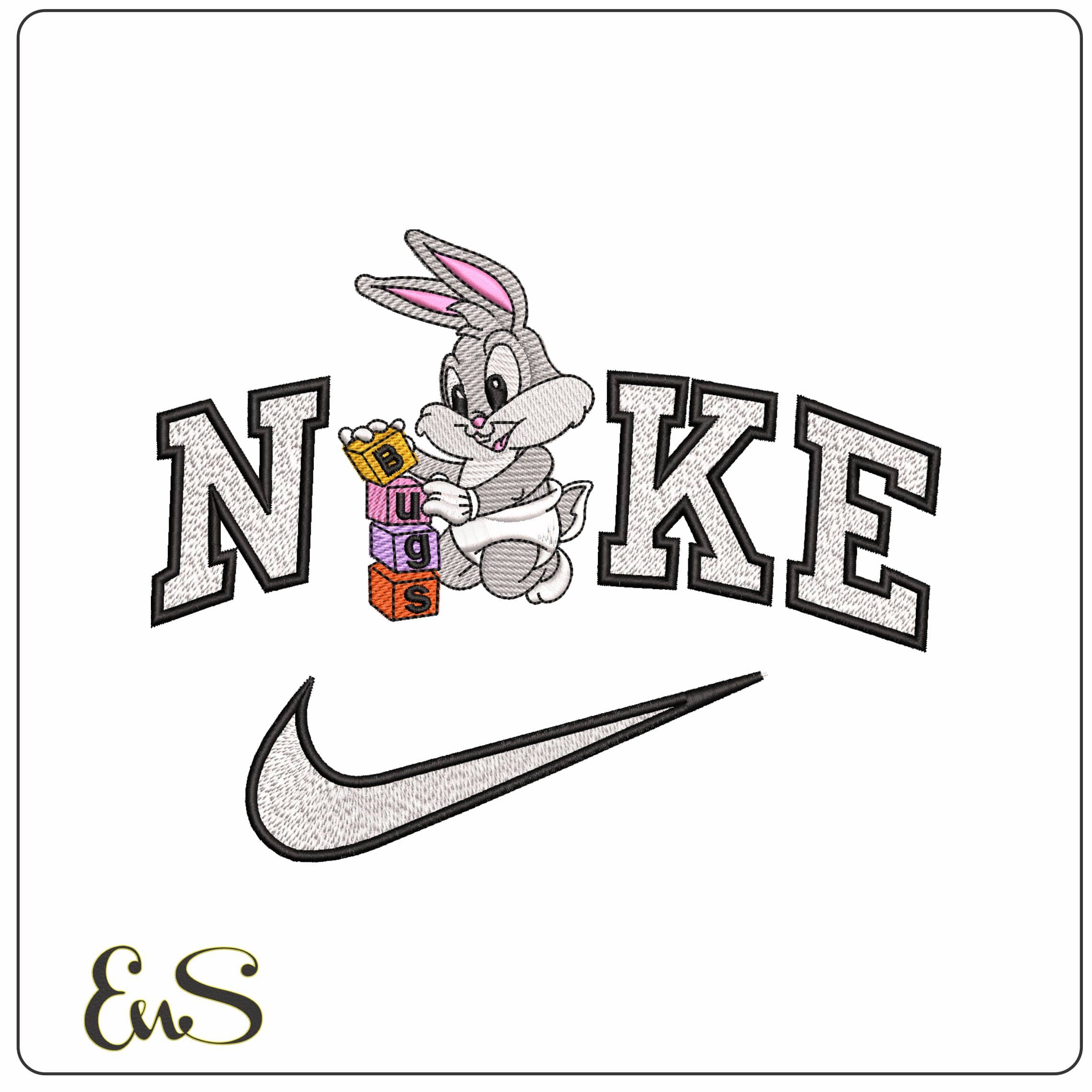 Nike Bugs Bunny building Blocks Baby Looney Tunes  - Elegant embroidery design file - instant download