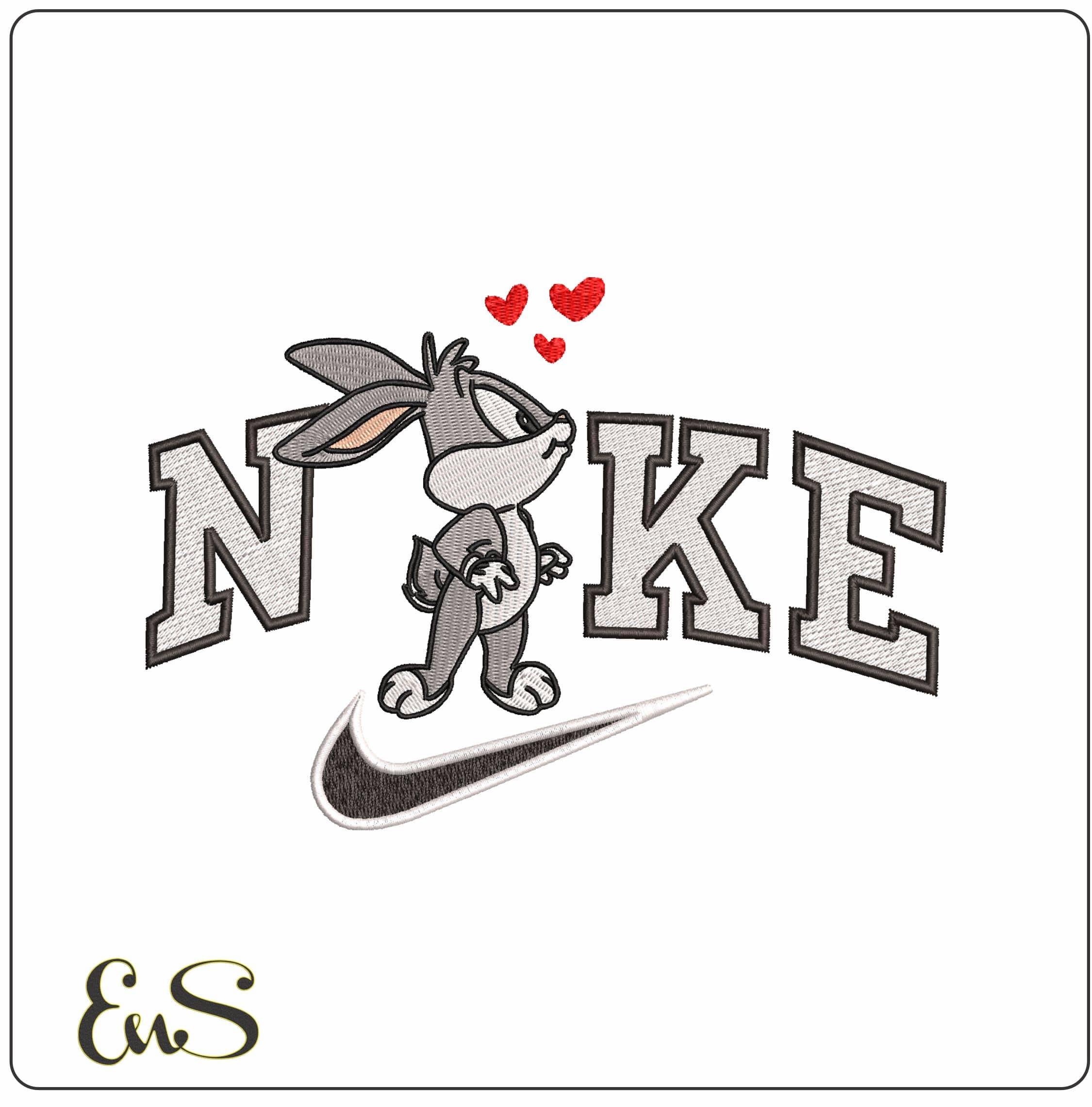 Nike Bunny with Love  - Elegant embroidery design file - instant download