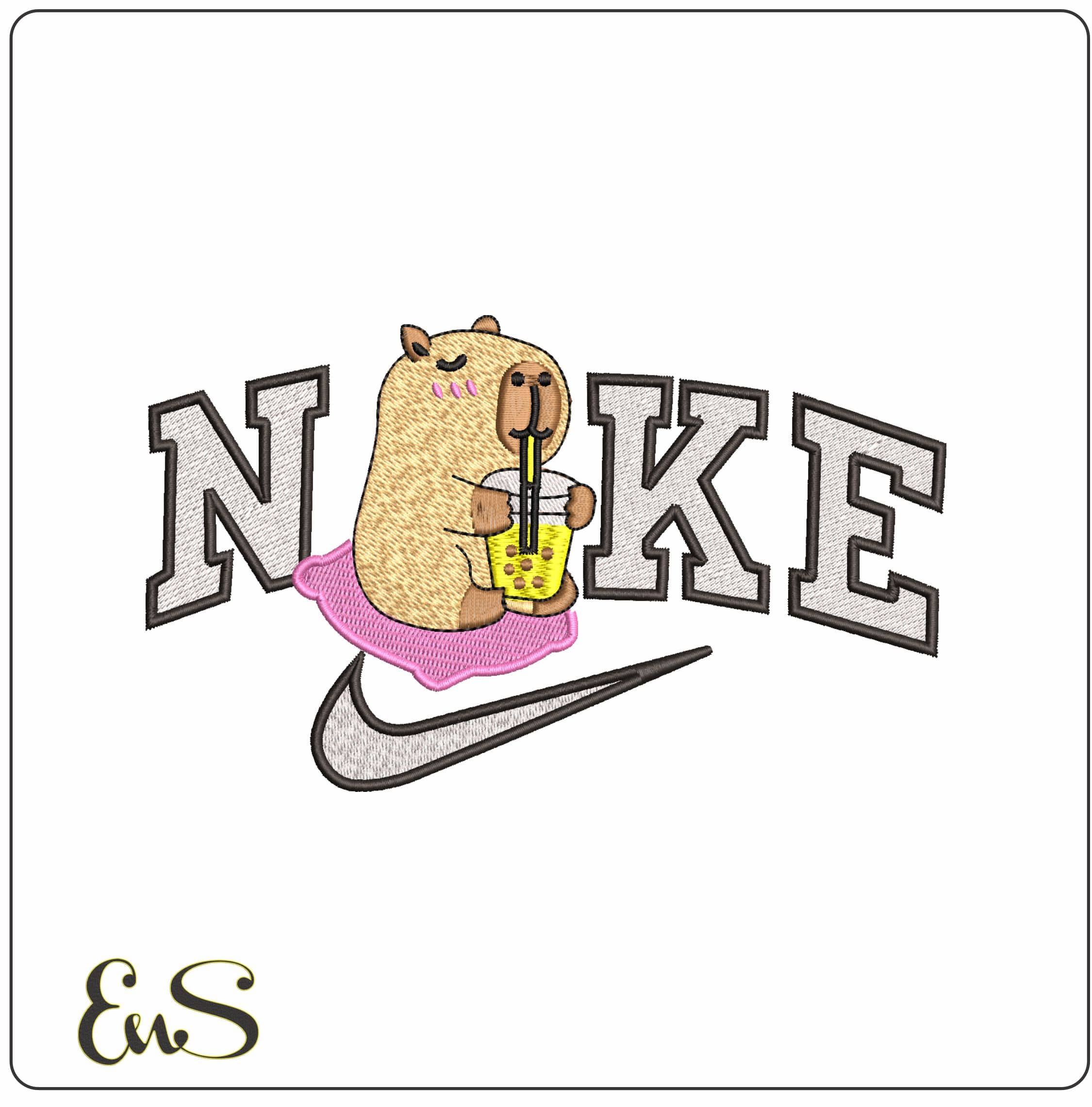 Nike Capibara with Drink - Elegant embroidery design file - instant download