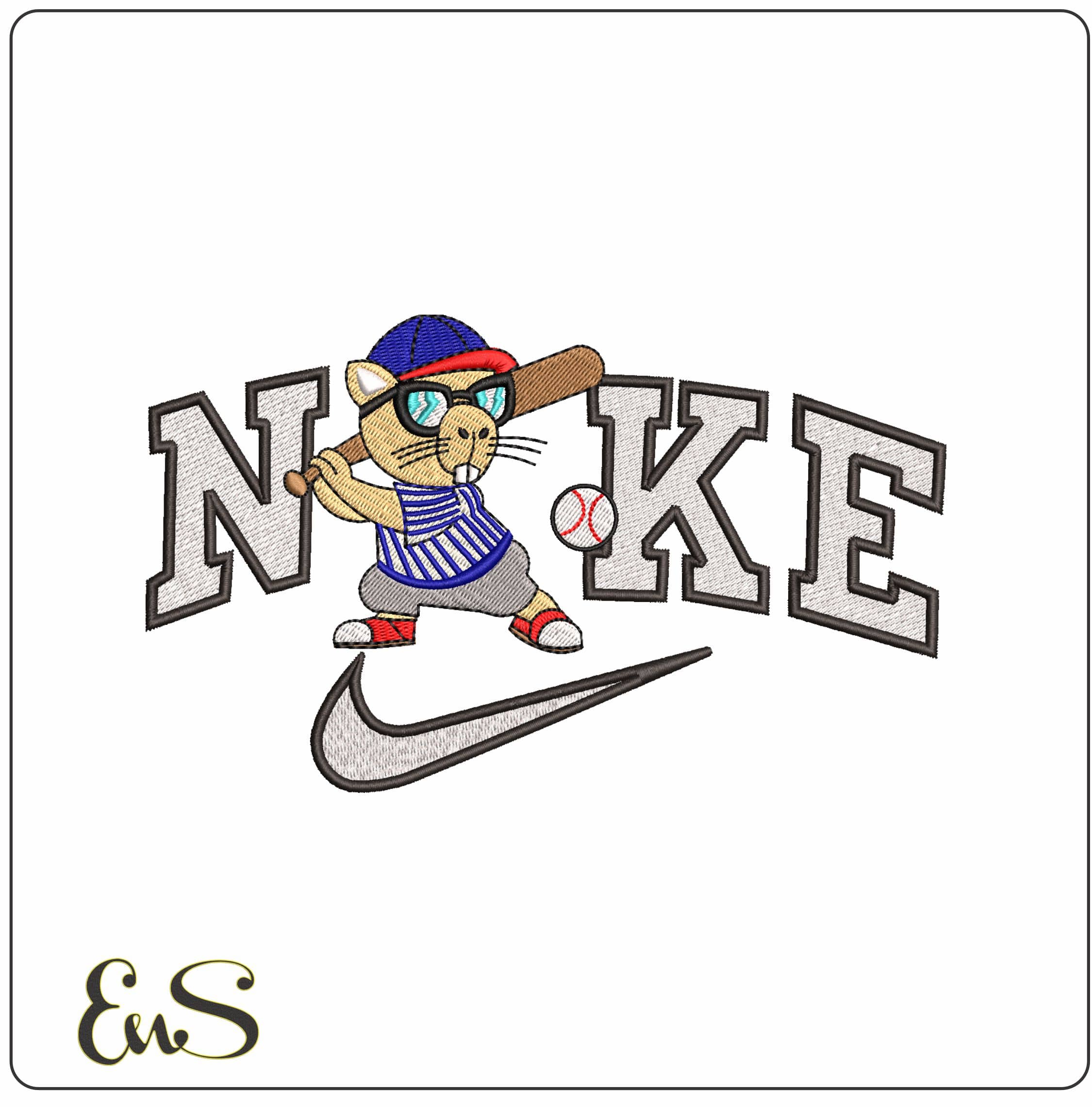 Nike Capibaras Baseball Homerun  - Elegant embroidery design file - instant download