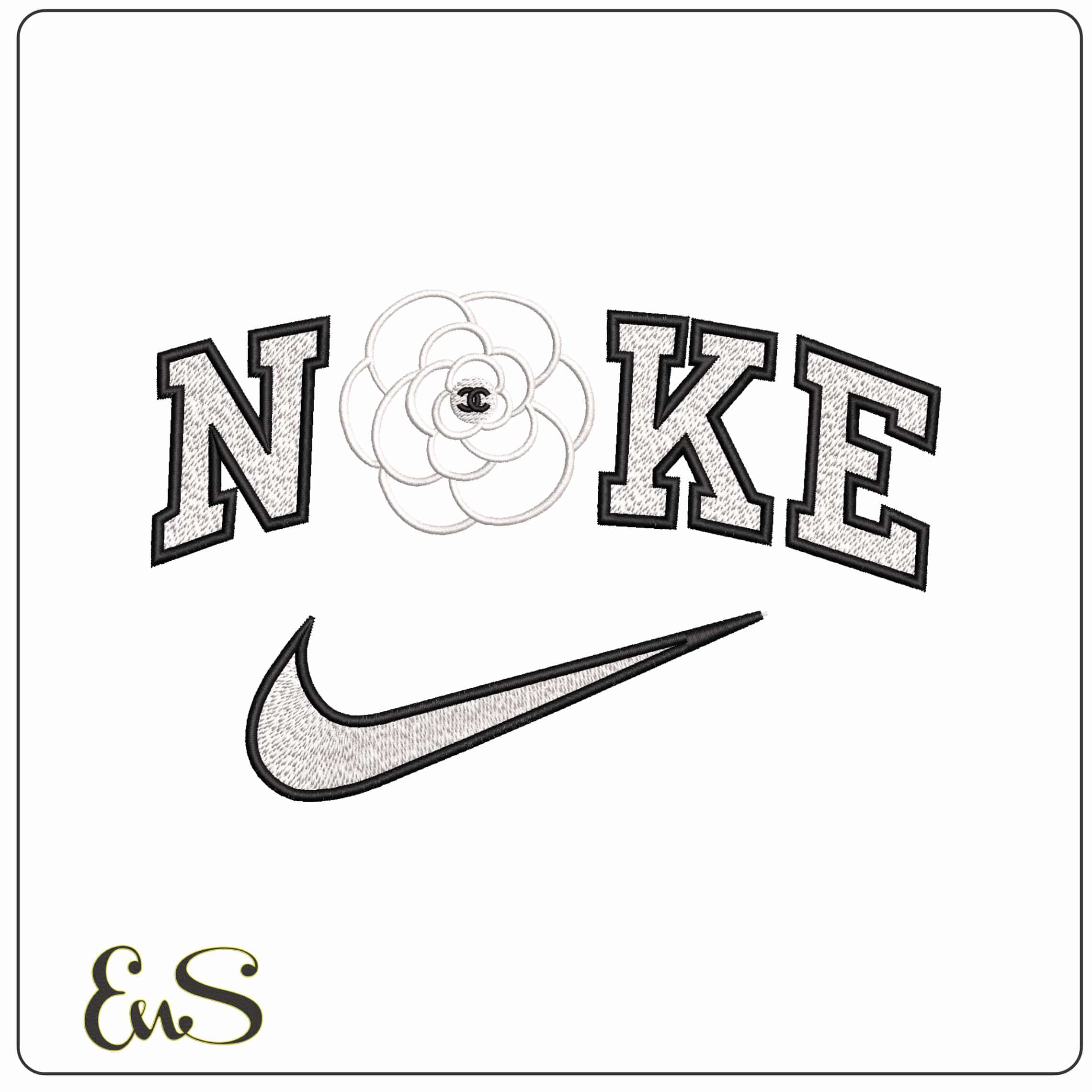 Nike Chanel Flower no fill  - Elegant embroidery design file - instant download