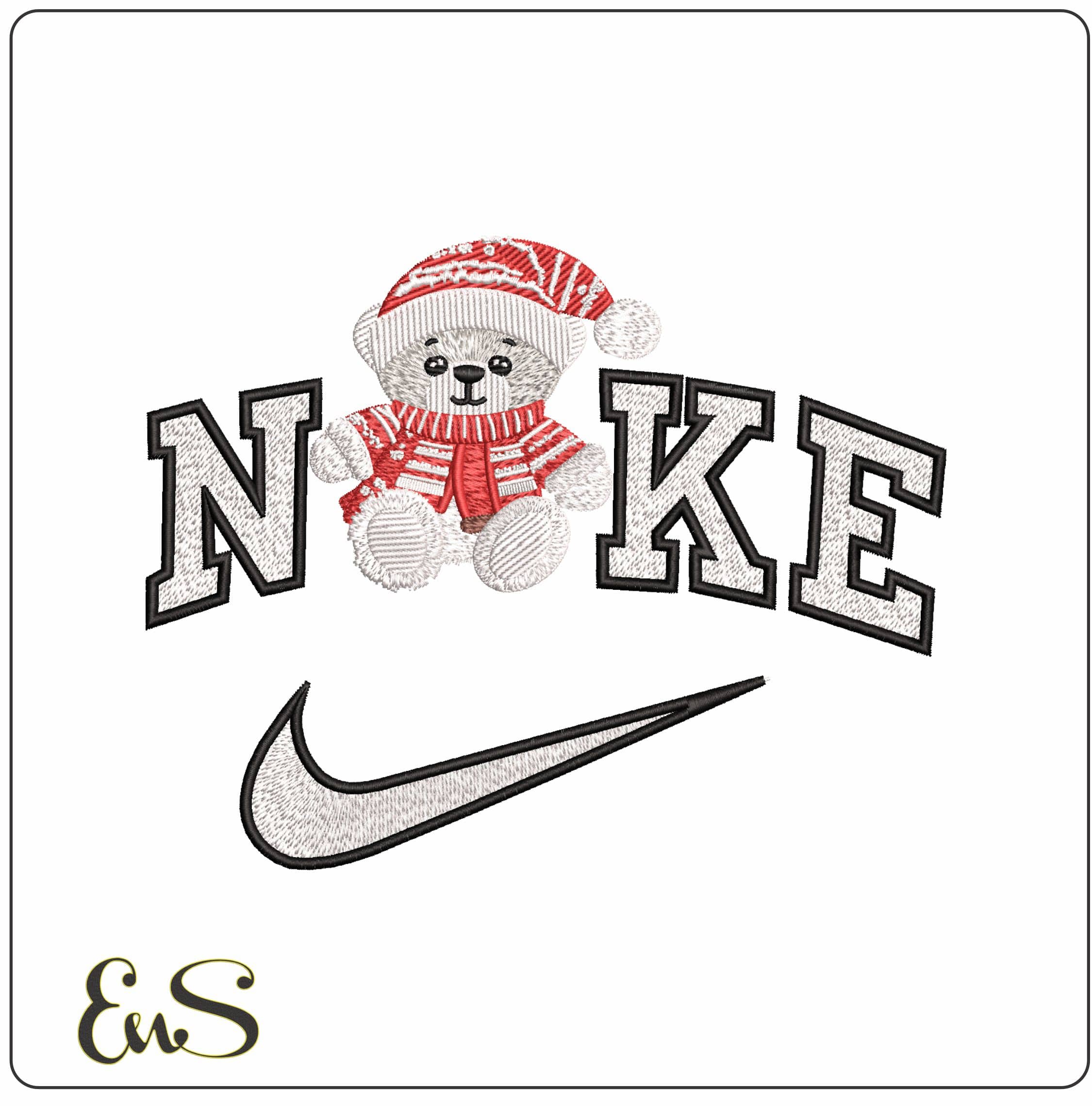 Nike Christmas Bear - Elegant embroidery design file - instant download
