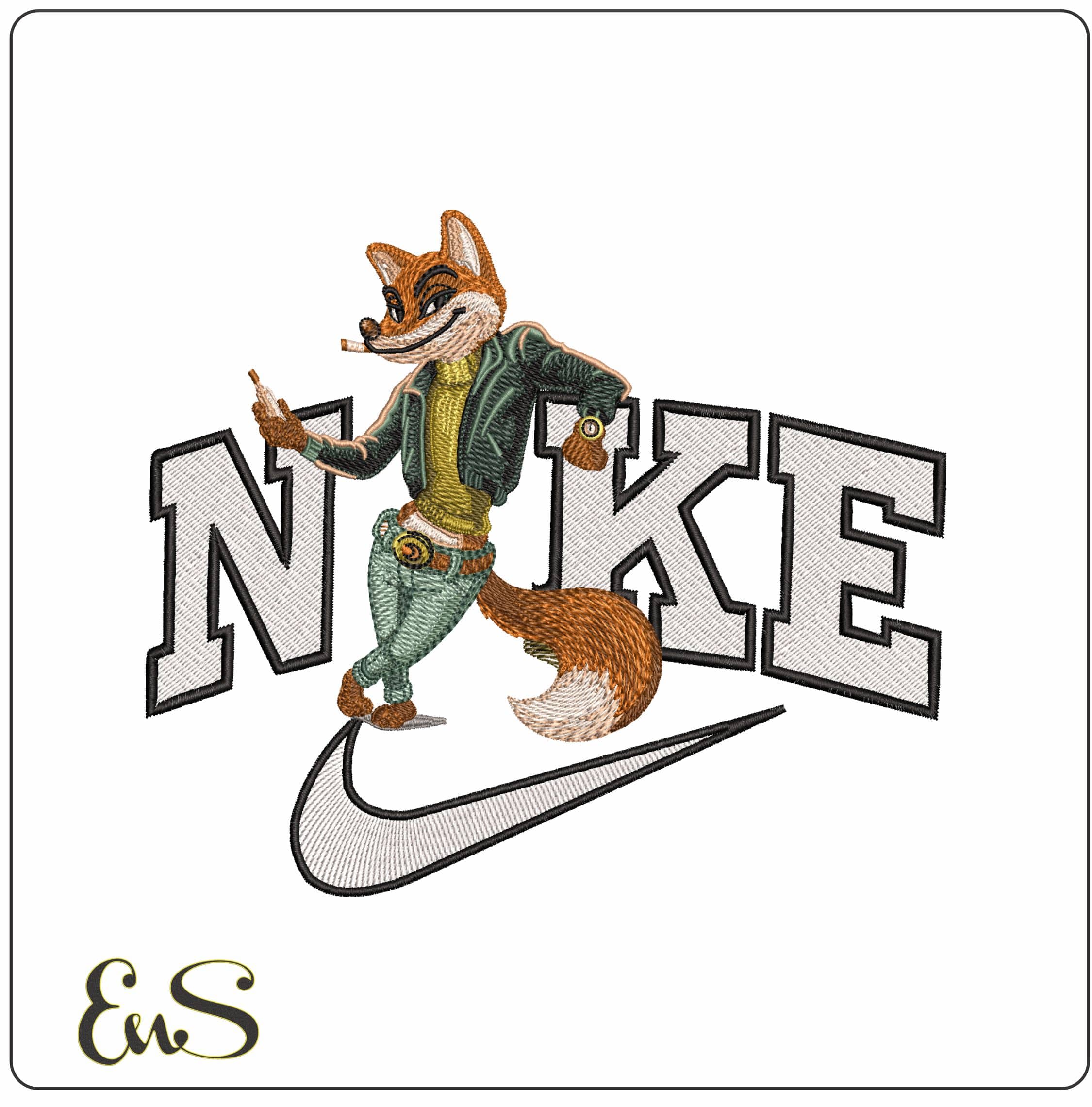 Nike Cool Mr Fox  - Elegant embroidery design file - instant download