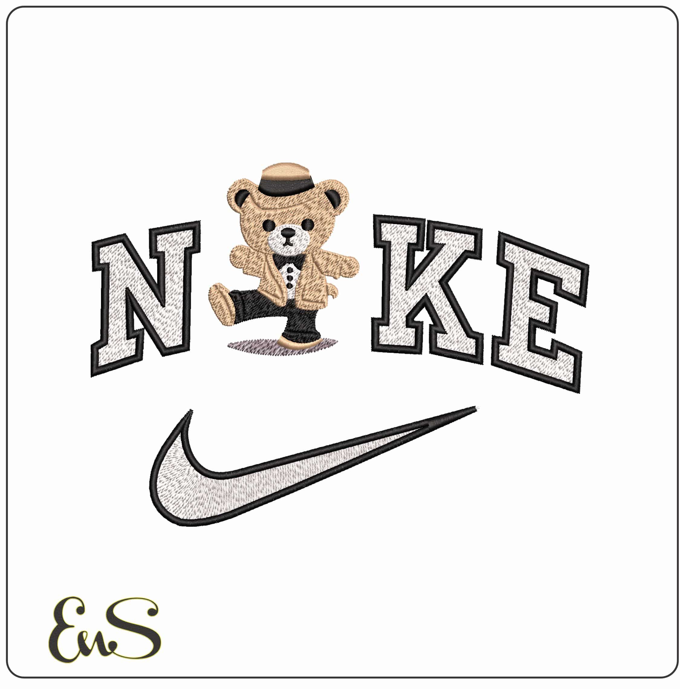 Nike Dancing Teddy  - Elegant embroidery design file - instant download