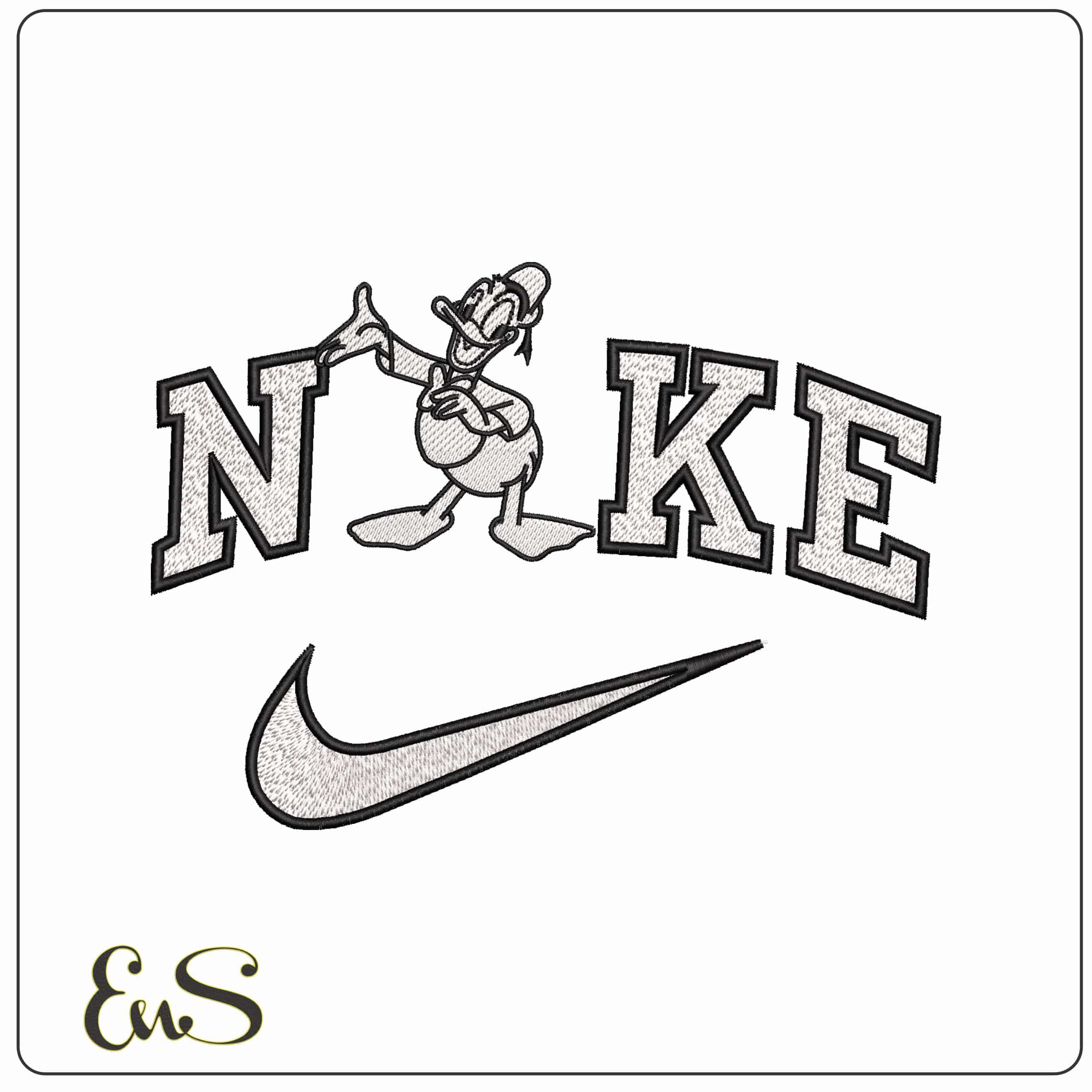 Nike Donald Duck Black and White Disney - Elegant embroidery design file - instant download