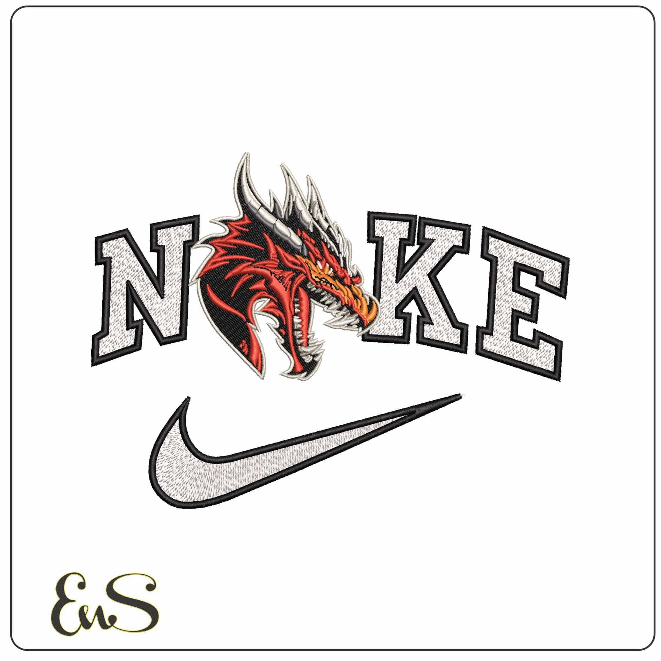 Nike Dragons Head Roaring  - Elegant embroidery design file - instant download