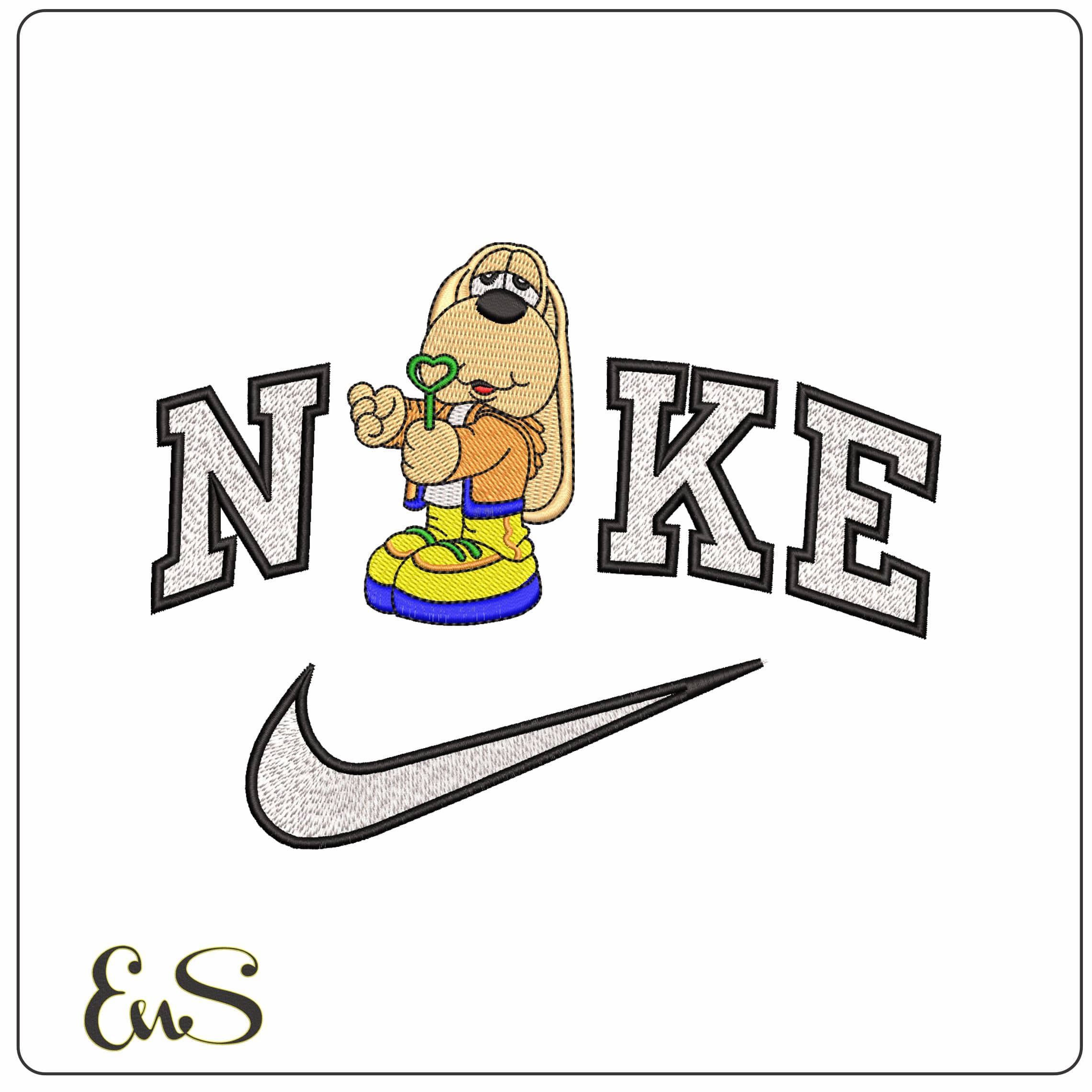 Nike Droopy Dog with Heart Key - Elegant embroidery design file - instant download