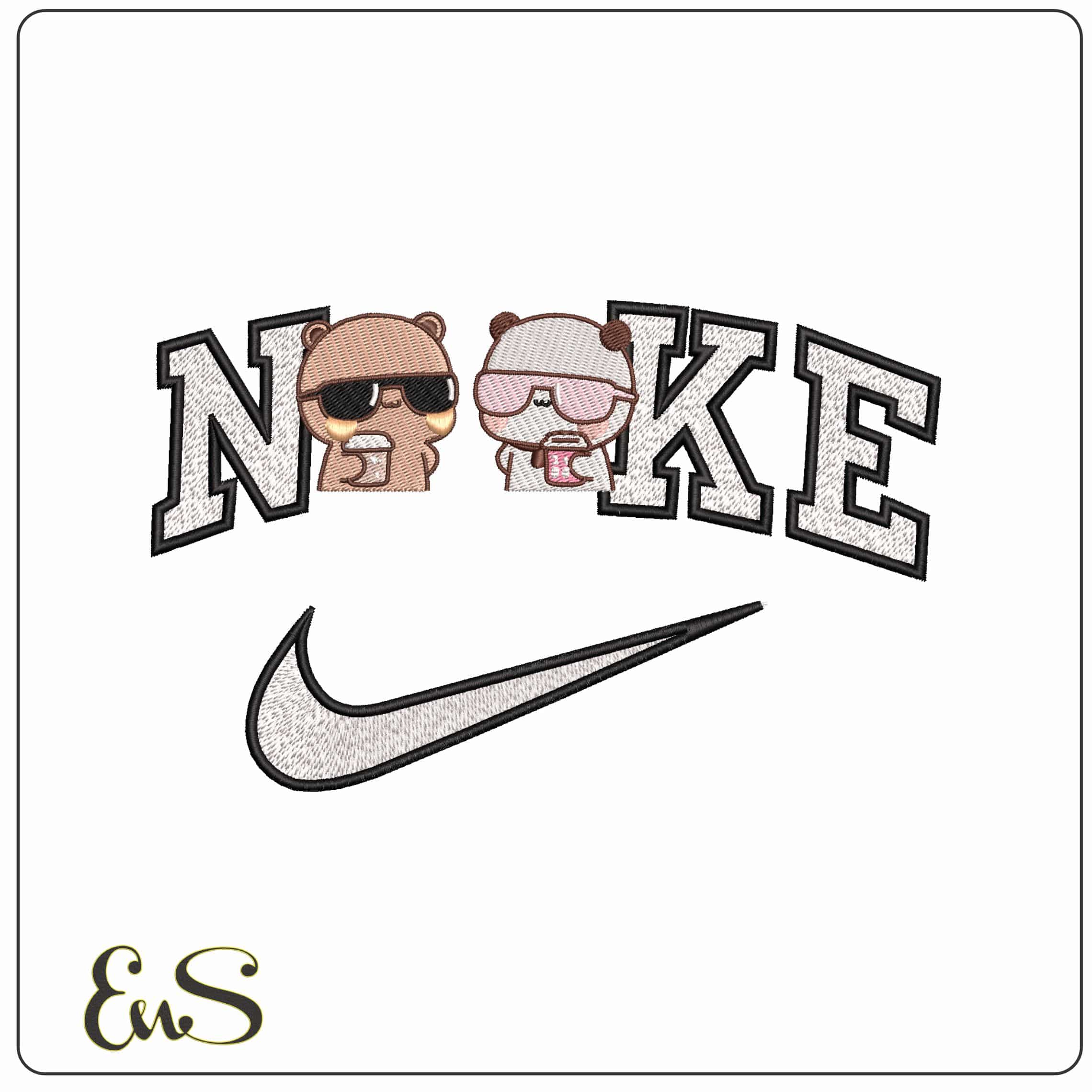 Nike Dudu and Bubu with Coffee and Glasses - Elegant embroidery design file - instant download