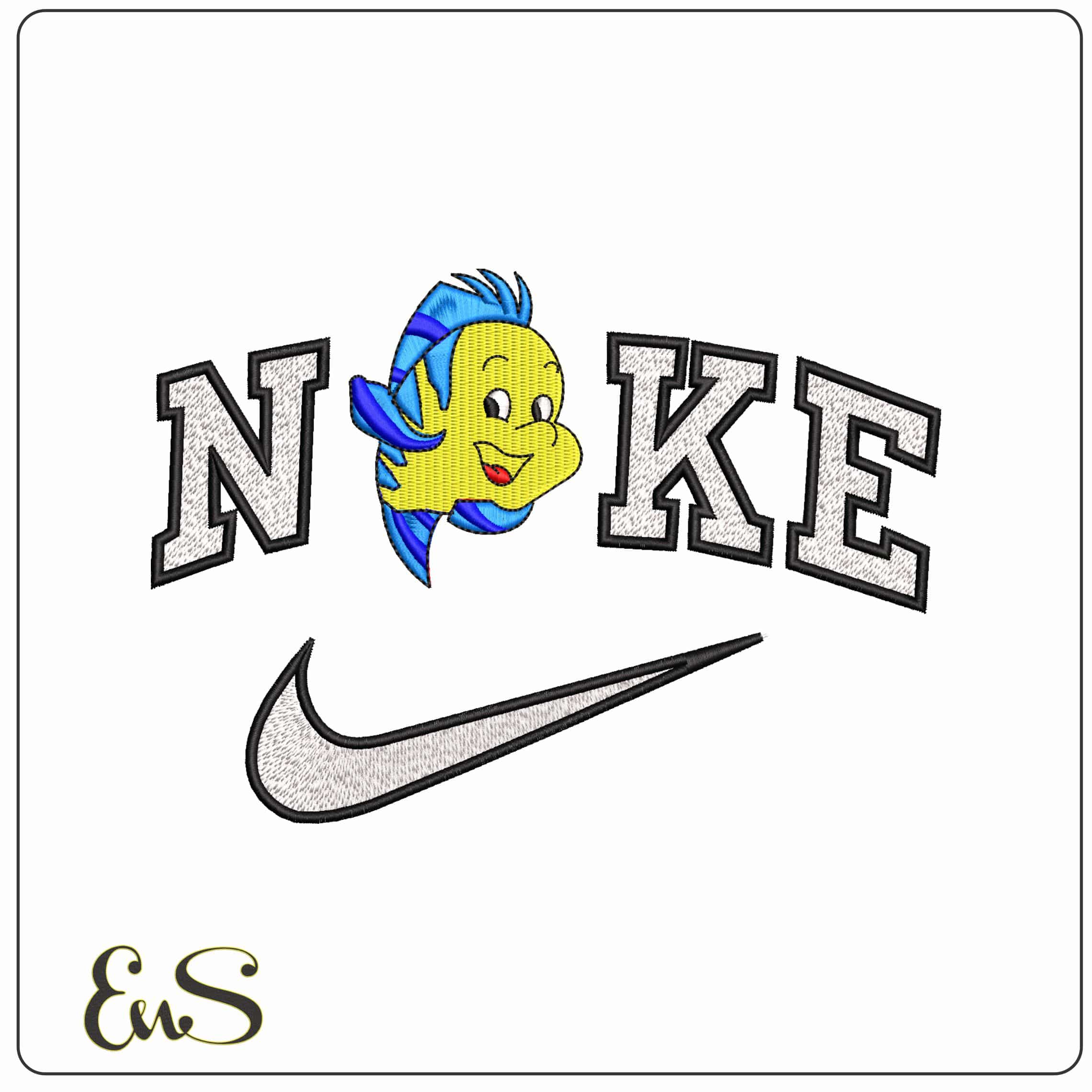 Nike Flounder Fish The Little Mermaid - Elegant embroidery design file-instant download